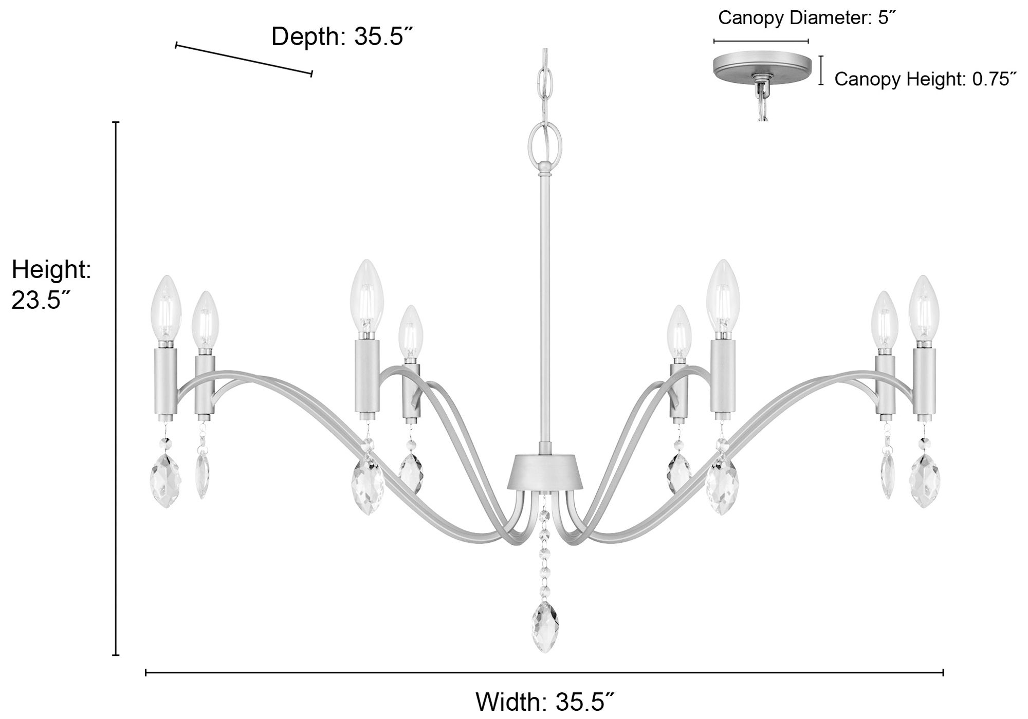 Millennium Aureline 8-Light 35.5" Aged Silver Chandelier