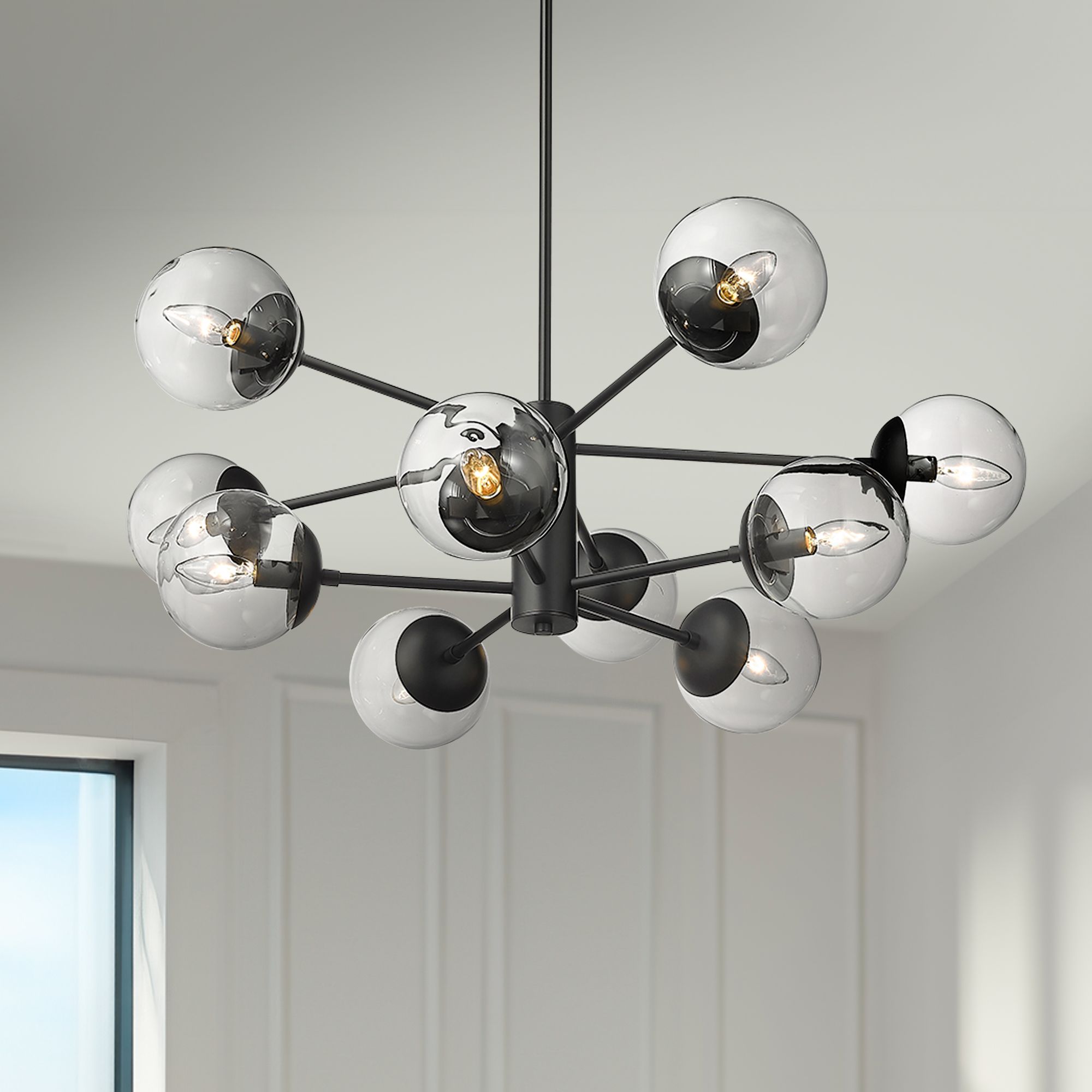 Thumbnail1 of Millennium Avell 10-Light 36" Matte Black Chandelier with Glass Shade