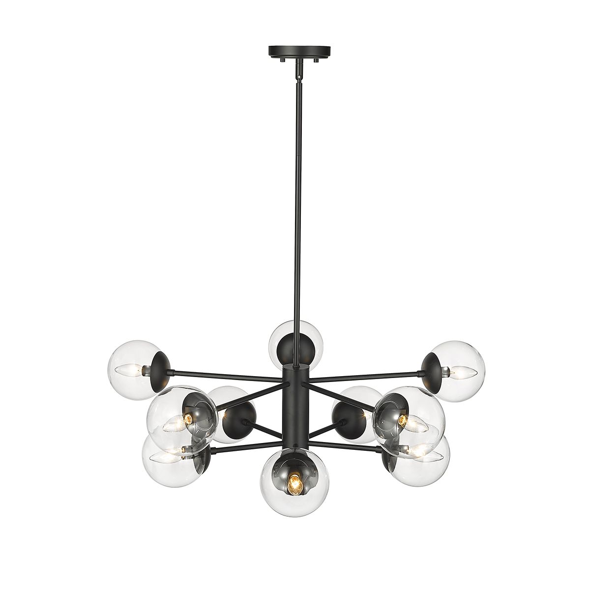 Thumbnail3 of Millennium Avell 10-Light 36" Matte Black Chandelier with Glass Shade more views