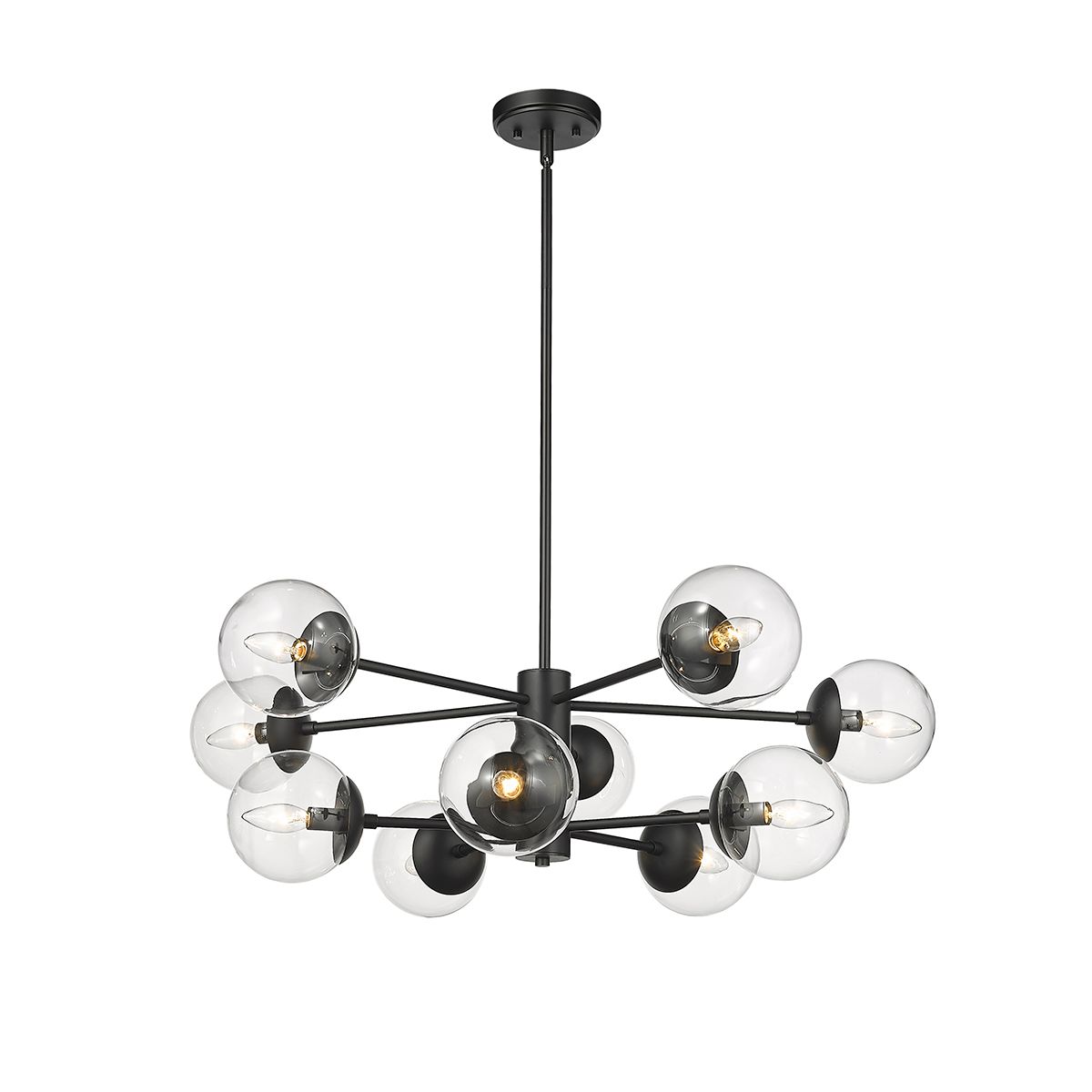 Millennium Avell 10-Light 36" Matte Black Chandelier with Glass Shade