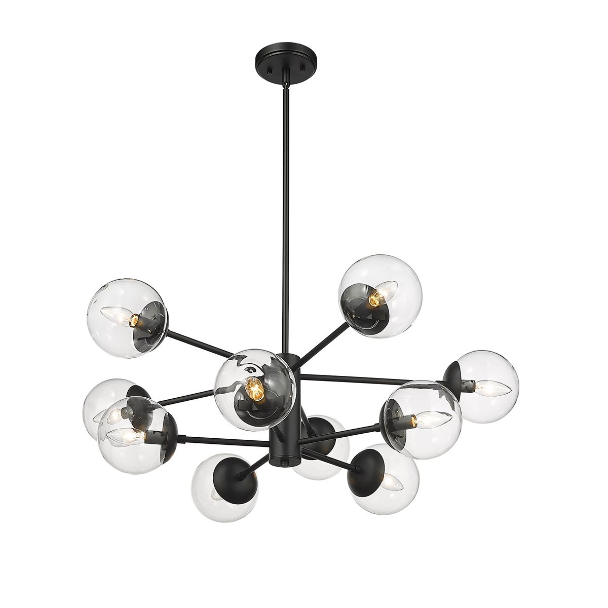 Millennium Avell 10-Light 36" Matte Black Chandelier with Glass Shade
