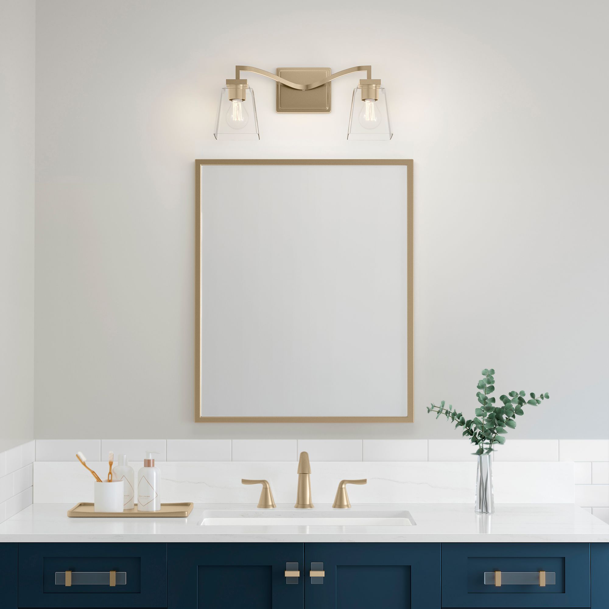 Image 6 Millennium Avenna 2-Light 14" Modern Gold Vanity Light with Glass Shade more views