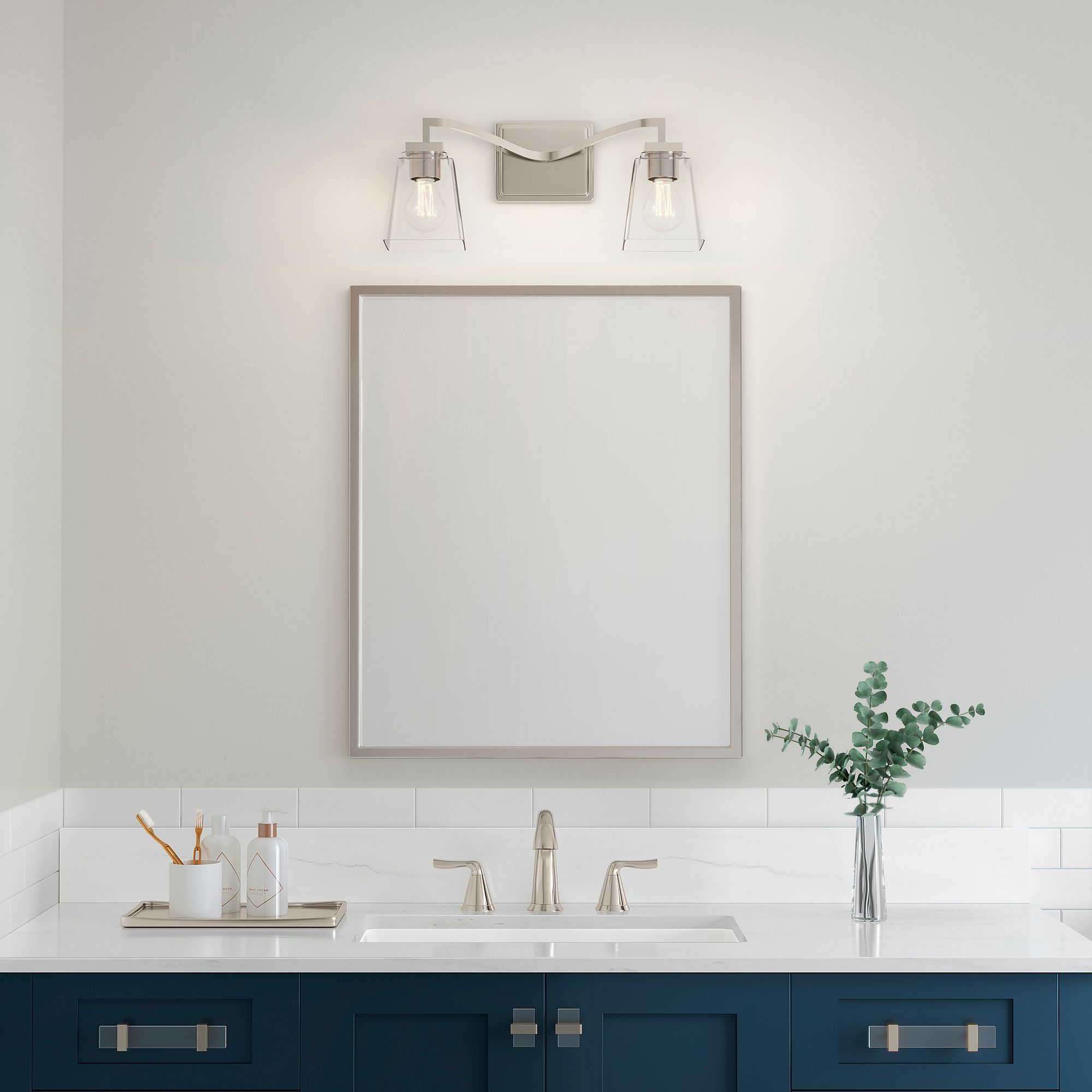Image 7 Millennium Avenna 2-Light 14" Polished Nickel Vanity Light with Glass Shade more views