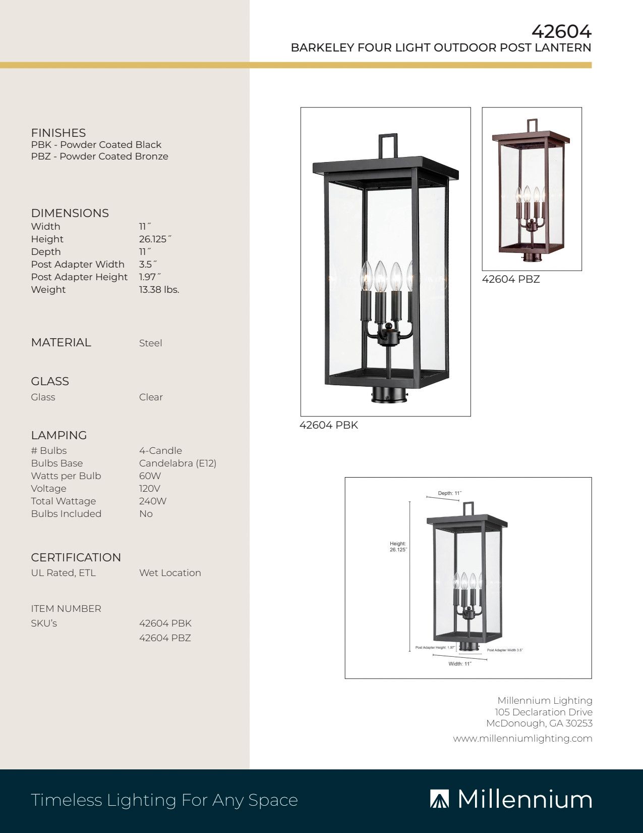 Image 7 Millennium Barkeley 4-Light 26.25" Powder Coated Black Outdoor Post Lantern more views