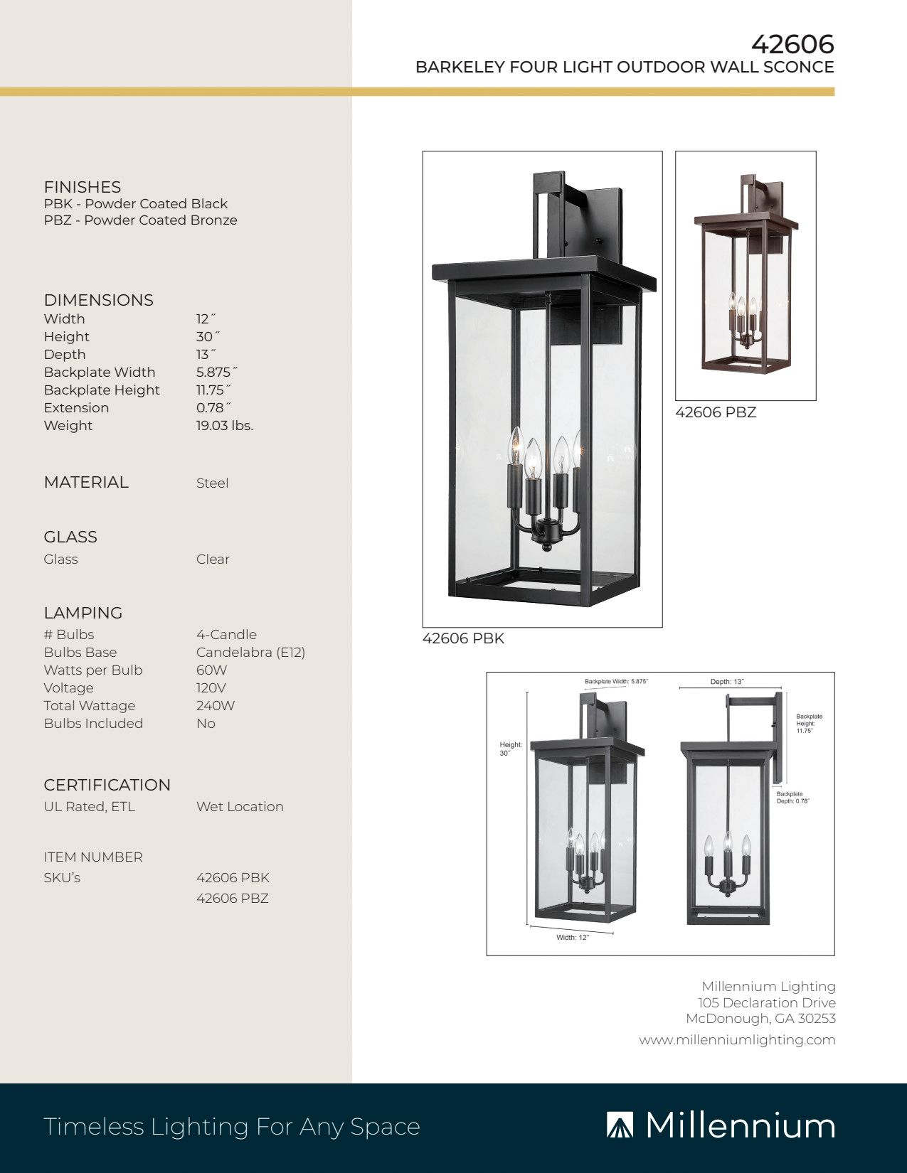 Image 7 Millennium Barkeley 4-Light 30" Powder Coated Black Outdoor Wall Sconce more views