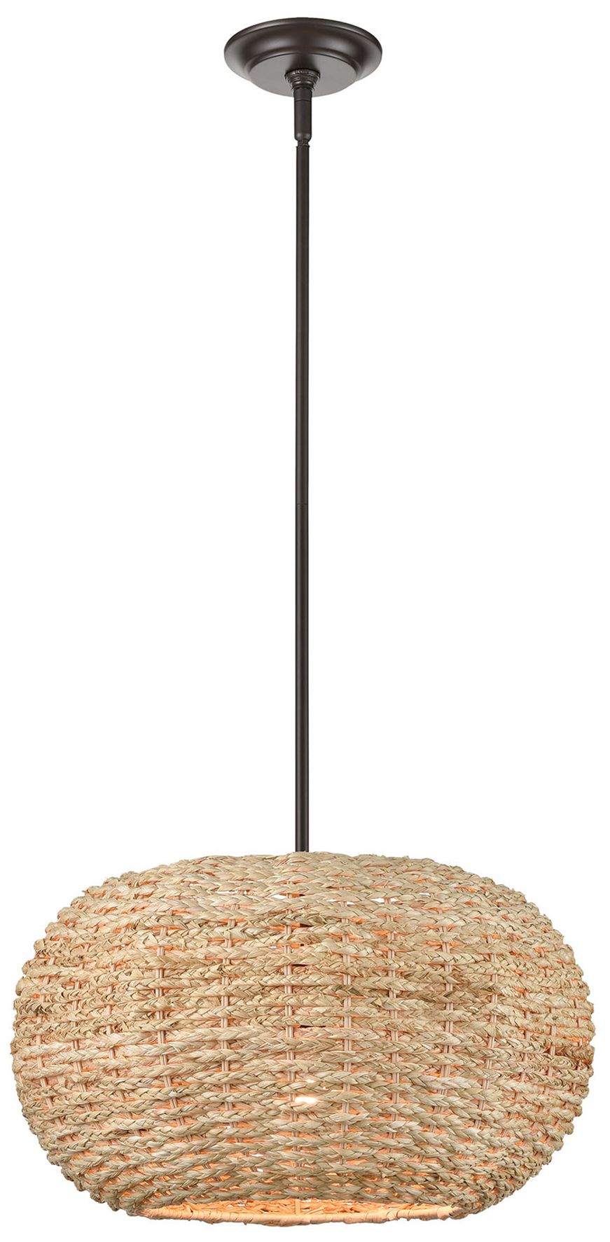 Image 2 Millennium Bemo 1-Light 17.5" Oiled Bronze Pendant with Rattan Shade