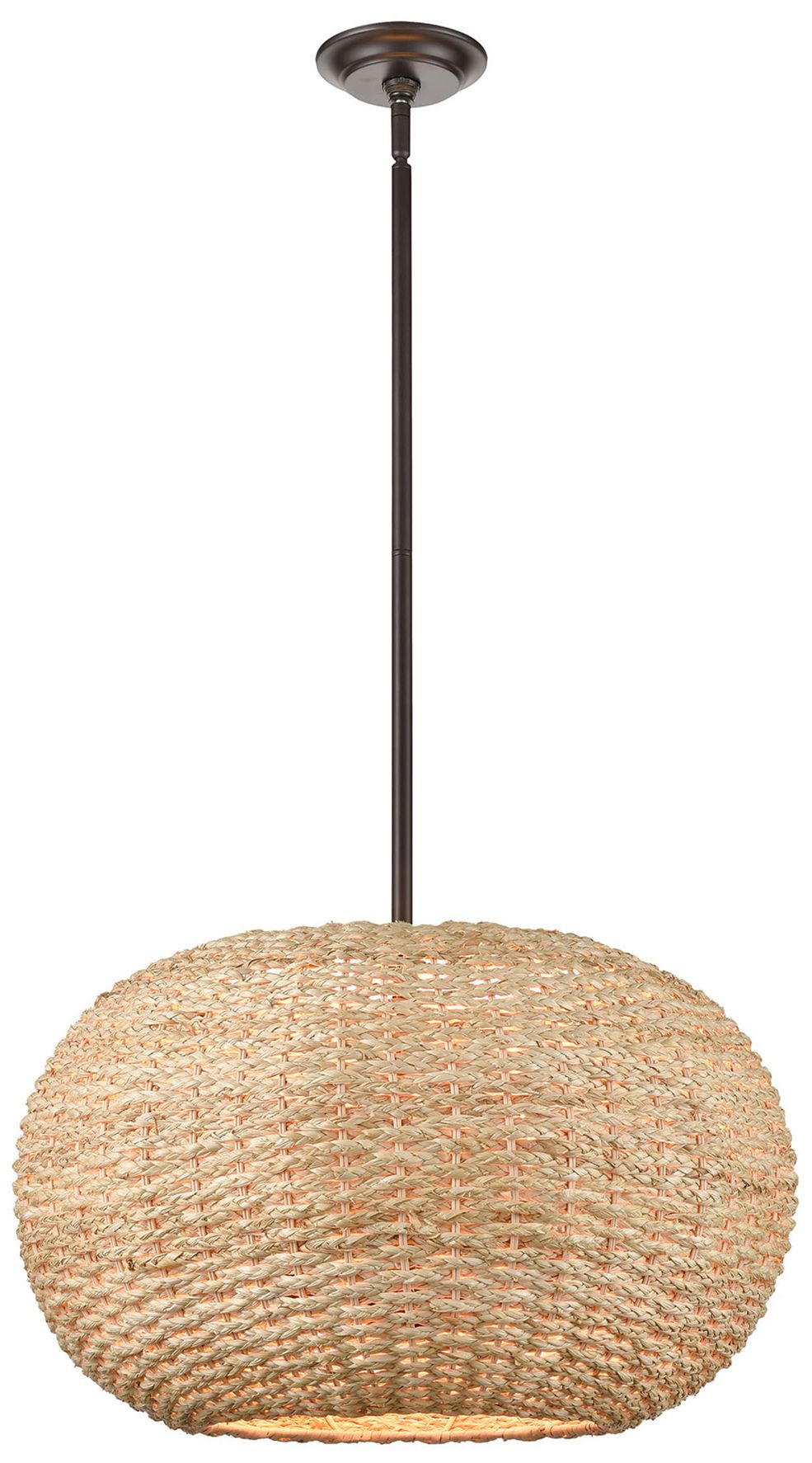 Image 2 Millennium Bemo 3-Light 21.25" Oiled Bronze Pendant with Rattan Shade
