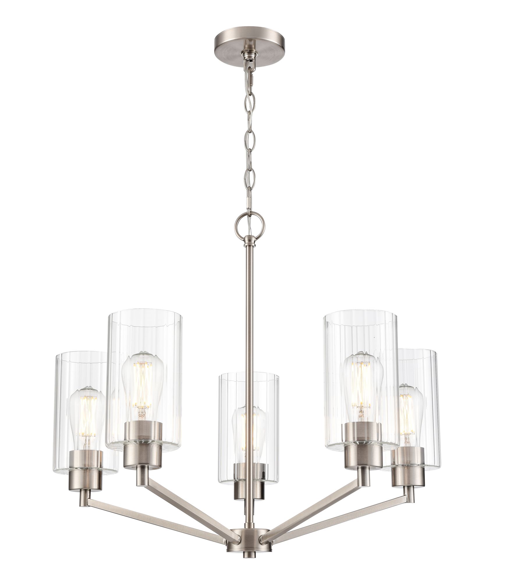 Thumbnail2 of Millennium Beverlly 5-Light 26" Brushed Nickel Chandelier with Glass Shade more views