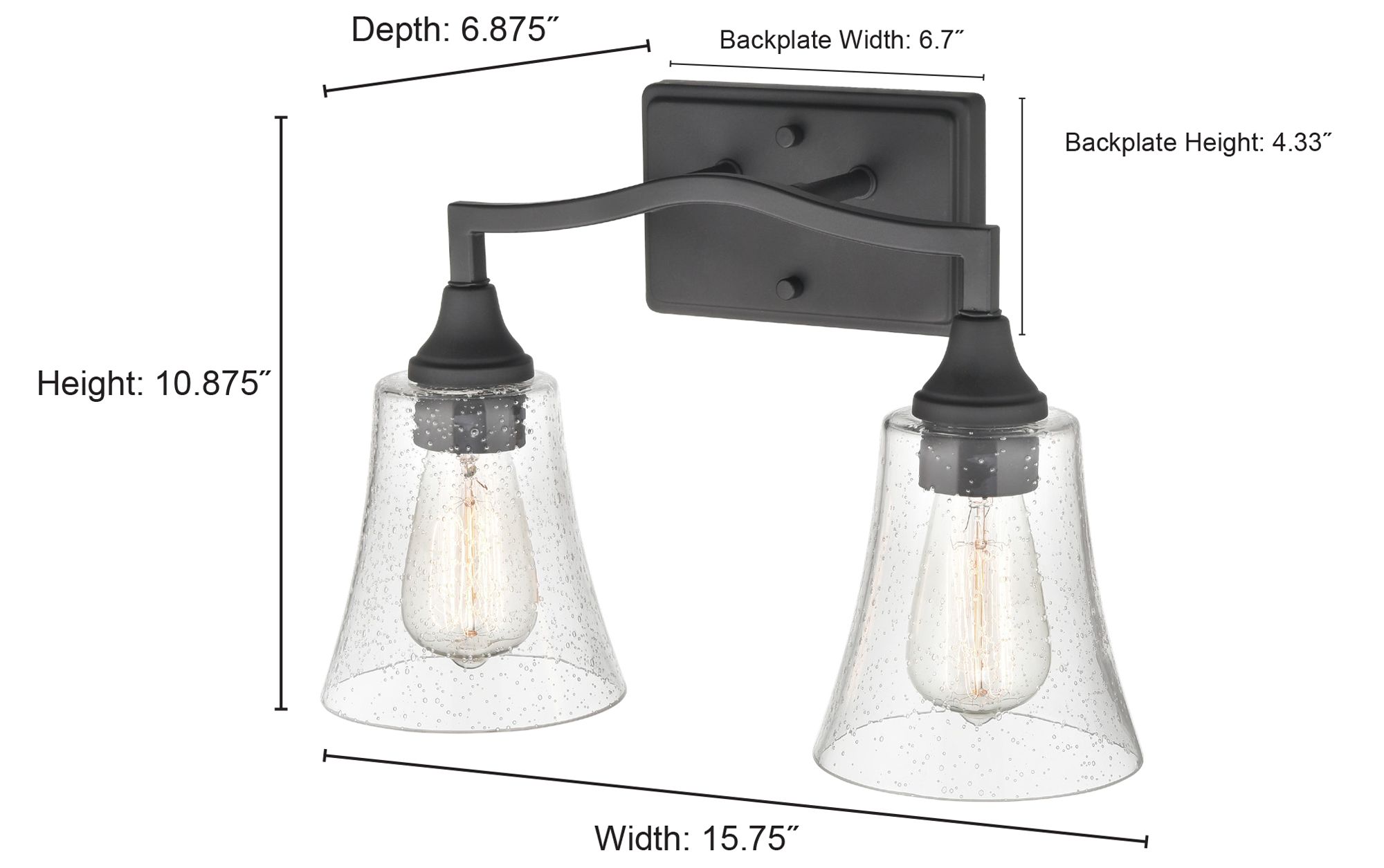 Image 5 Millennium Caily 2-Light 15.75" Matte Black Vanity Light more views
