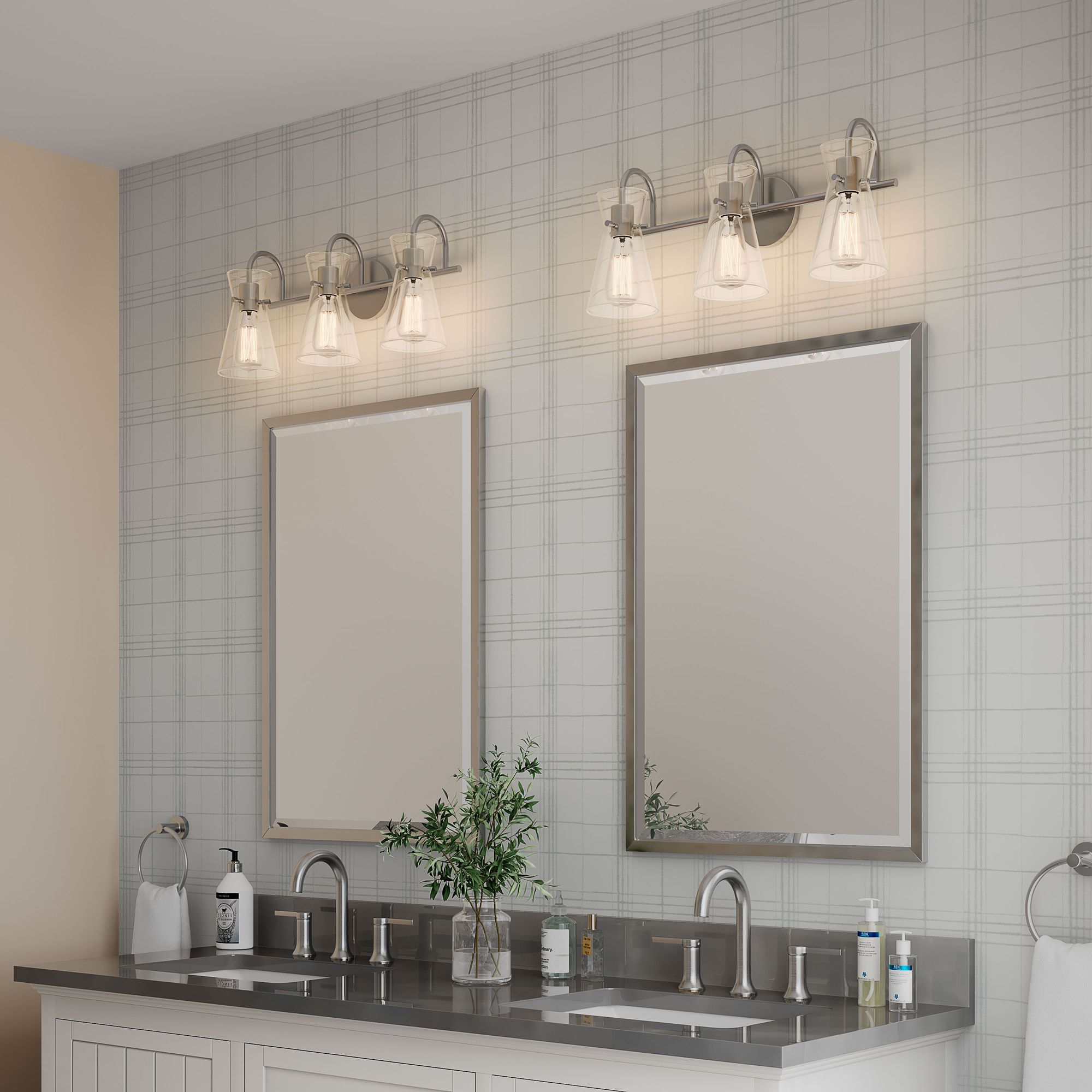 Image 6 Millennium Camellia 3-Light 22" Brushed Nickel Vanity Light with Shade more views