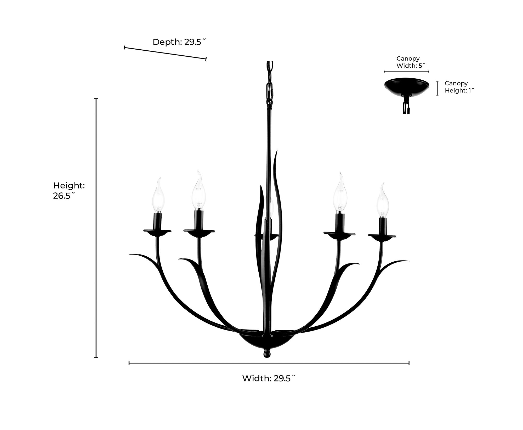 Millennium Charlize 5-Light 29.5" Matte Black Chandelier