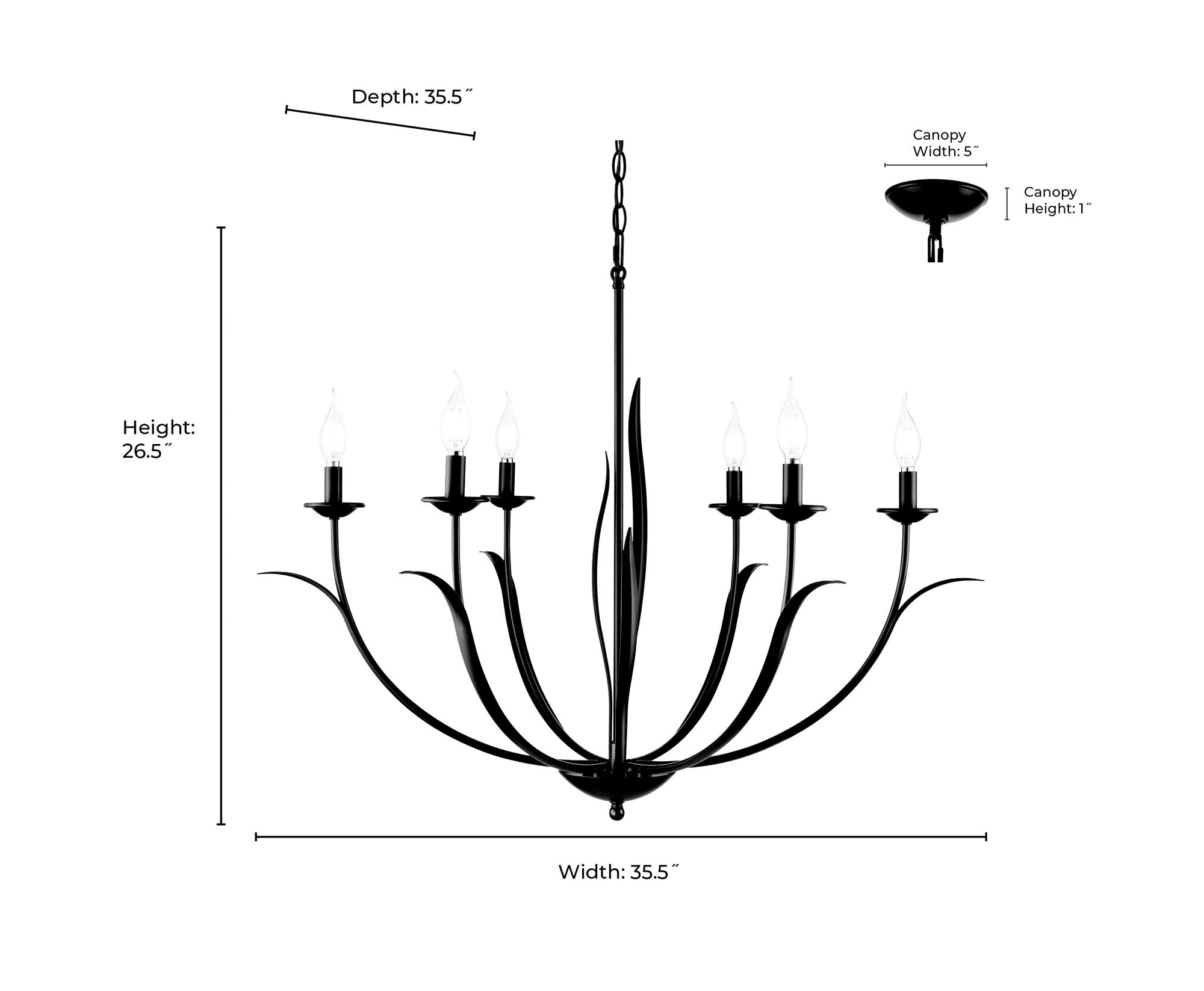 Image 7 Millennium Charlize 6-Light 35.5" Matte Black Chandelier more views