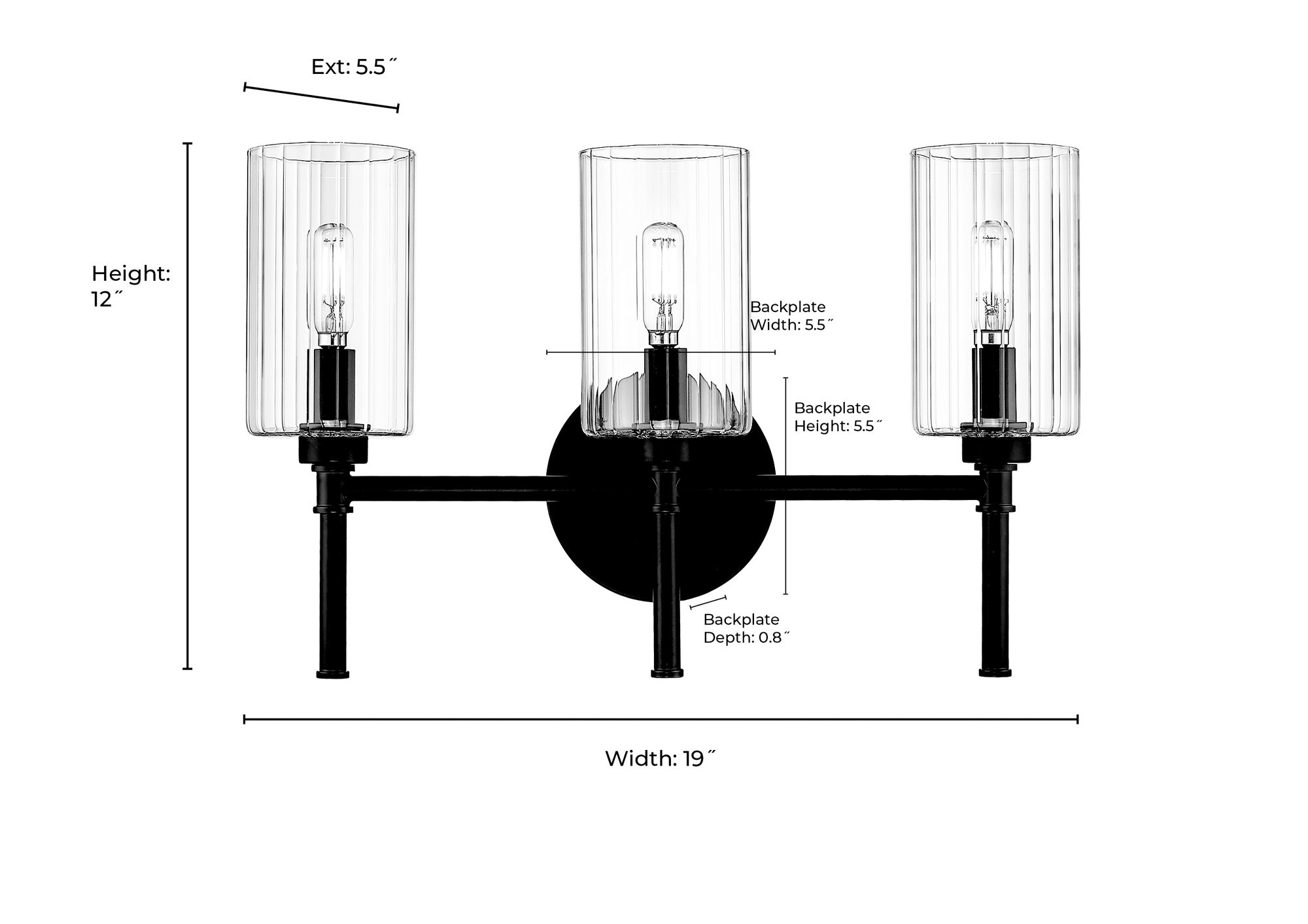 Image 7 Millennium Chastine 3-Light 19" Matte Black Vanity Light with Glass Shade more views