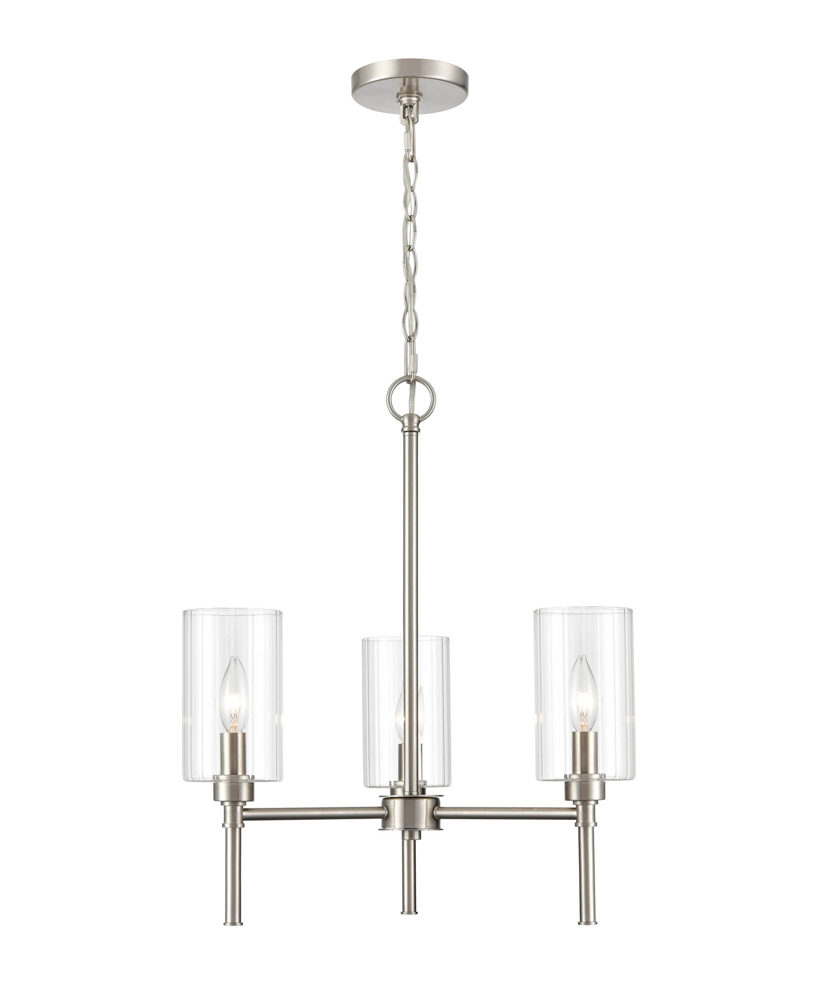 Thumbnail2 of Millennium Chastine 3-Light 20" Brushed Nickel Chandelier with Glass Shade more views