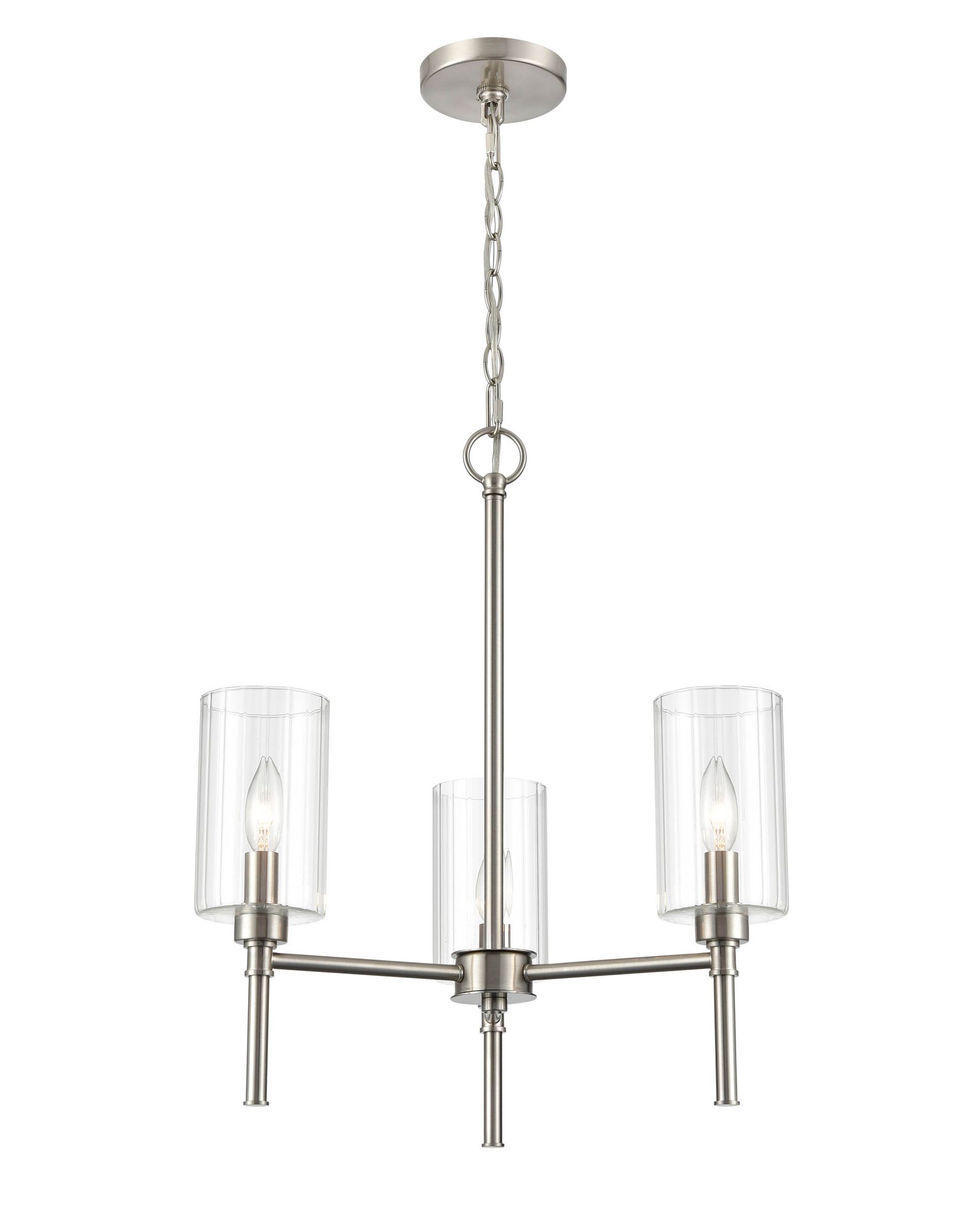 Thumbnail3 of Millennium Chastine 3-Light 20" Brushed Nickel Chandelier with Glass Shade more views