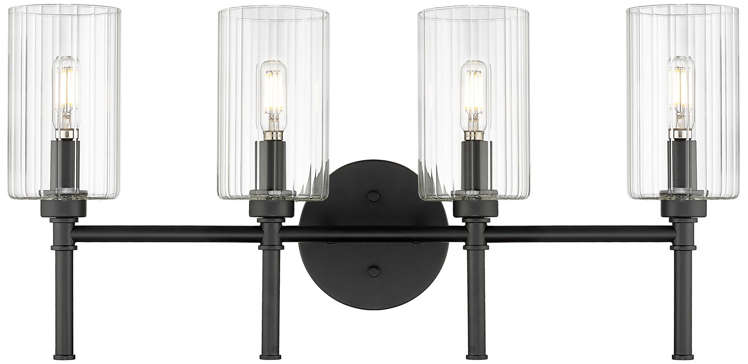 Millennium Chastine 4-Light 25.5" Matte Black Vanity Light with Glass Shade