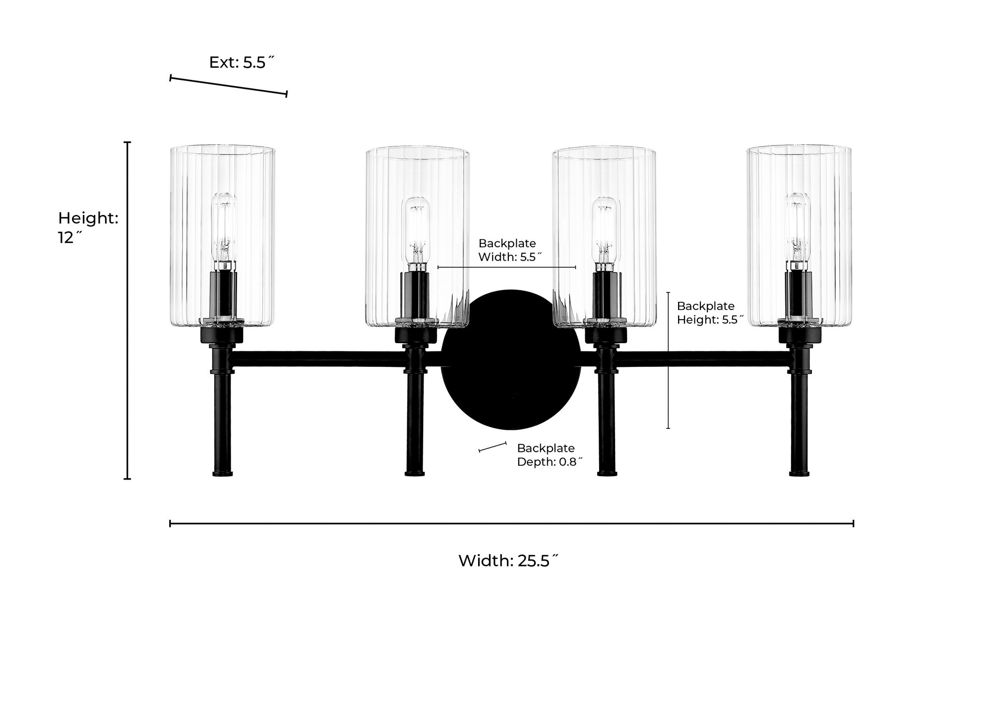 Image 2 Millennium Chastine 4-Light 25.5" Matte Black Vanity Light with Glass Shade more views