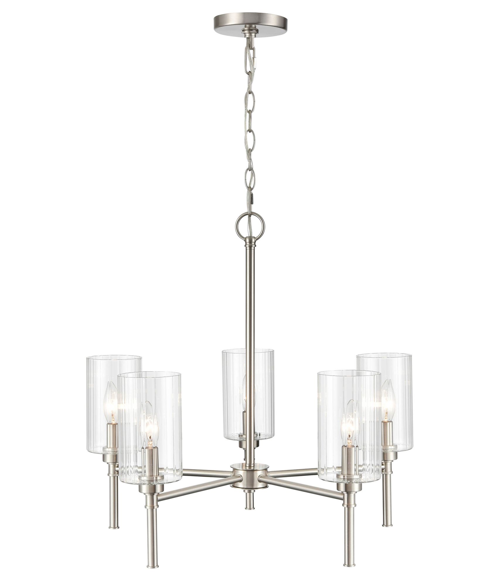 Image 4 Millennium Chastine 5-Light 24" Brushed Nickel Chandelier with Glass Shade more views