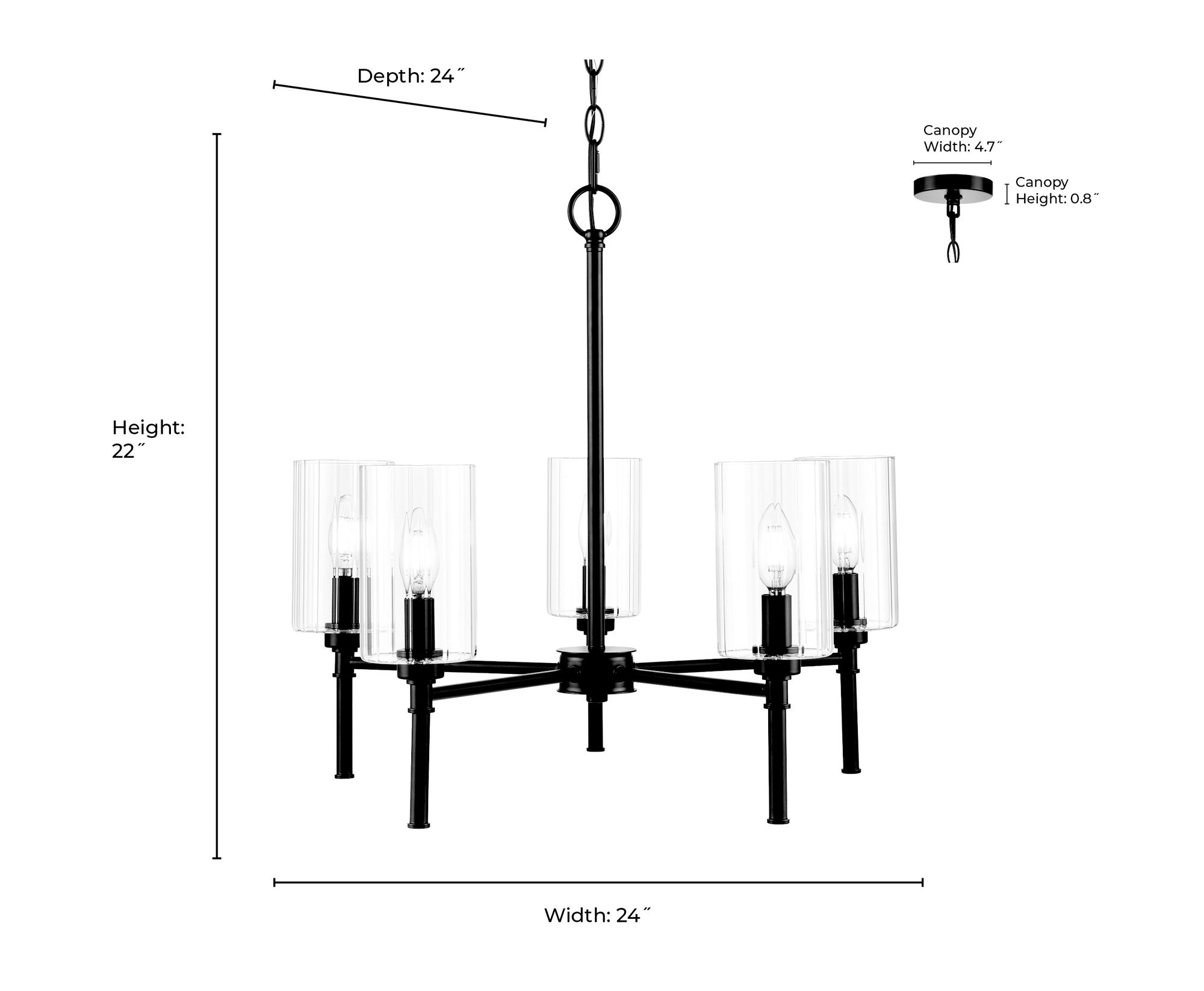 Image 7 Millennium Chastine 5-Light 24" Matte Black Chandelier with Glass Shade more views