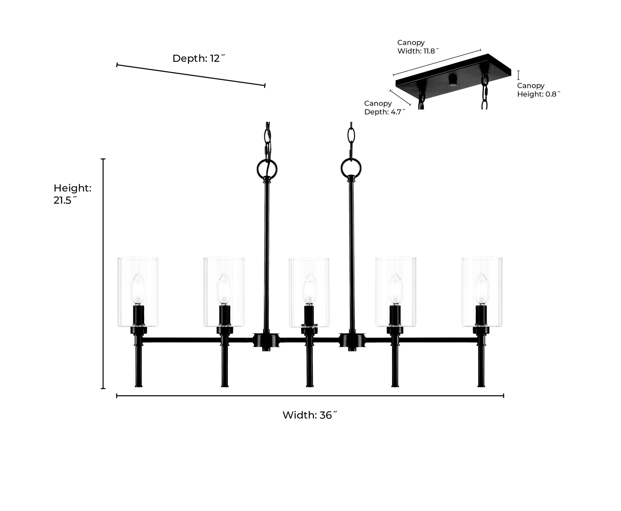 Image 7 Millennium Chastine 5-Light 36" Matte Black Linear Chandelier with Sha more views