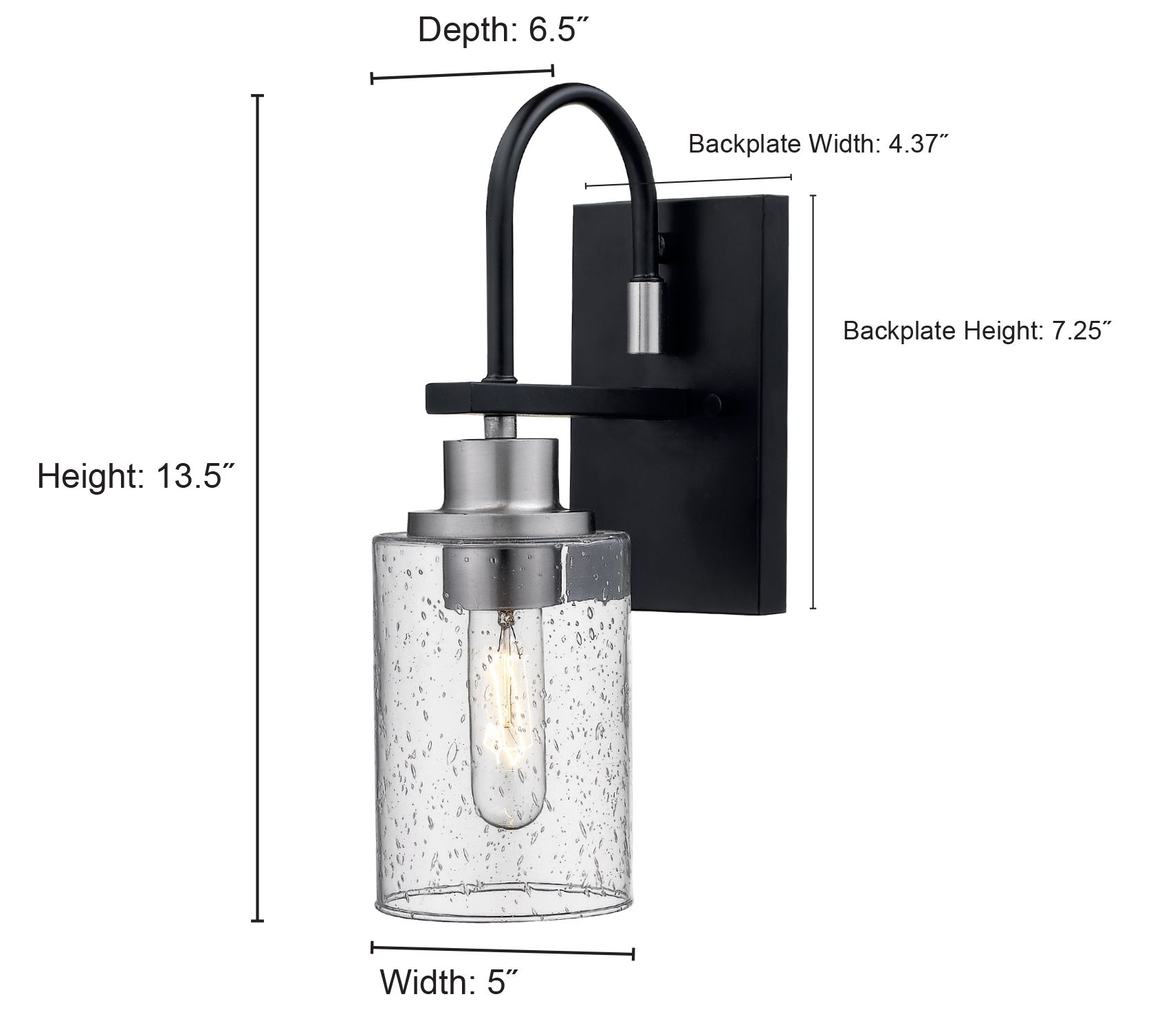 Image 2 Millennium Clifton 1-Light 4.5" Matte Black/Brushed Nickel Wall Sconce more views