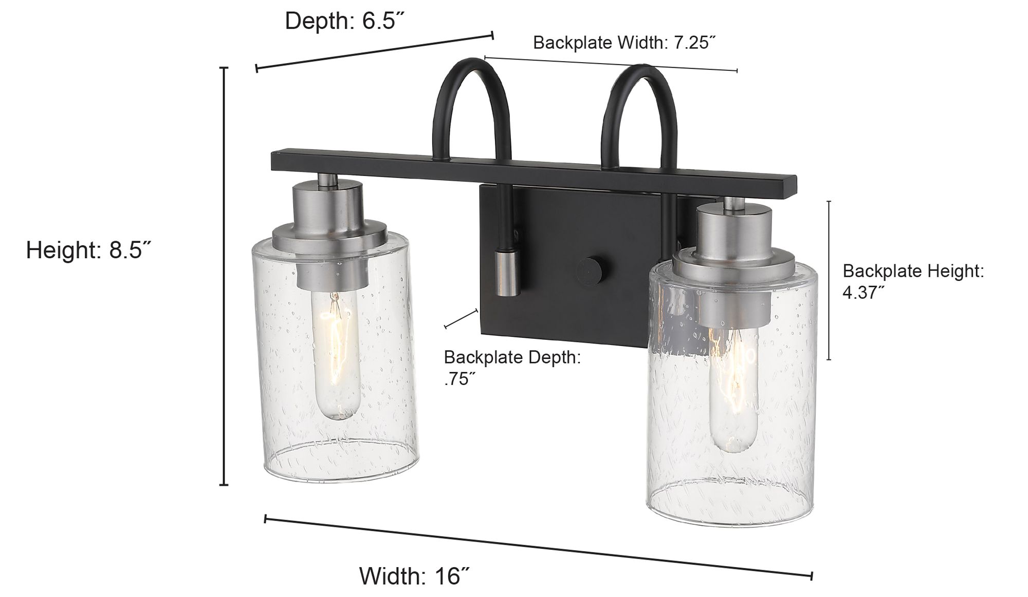 Thumbnail2 of Millennium Clifton 2-Light 16" Matte Black/Brushed Nickel Vanity Light more views