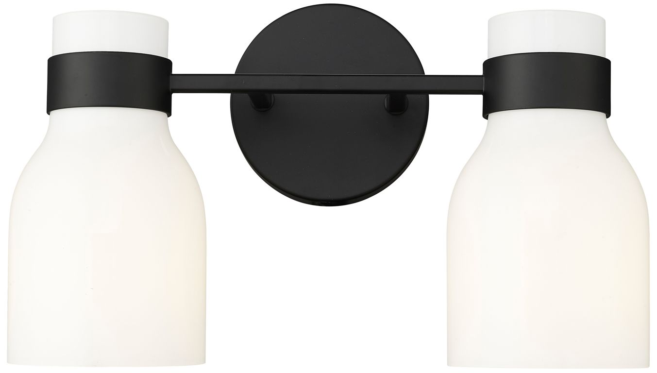 Millennium Corella 2-Light 14" Matte Black Vanity Light with Glass Shade