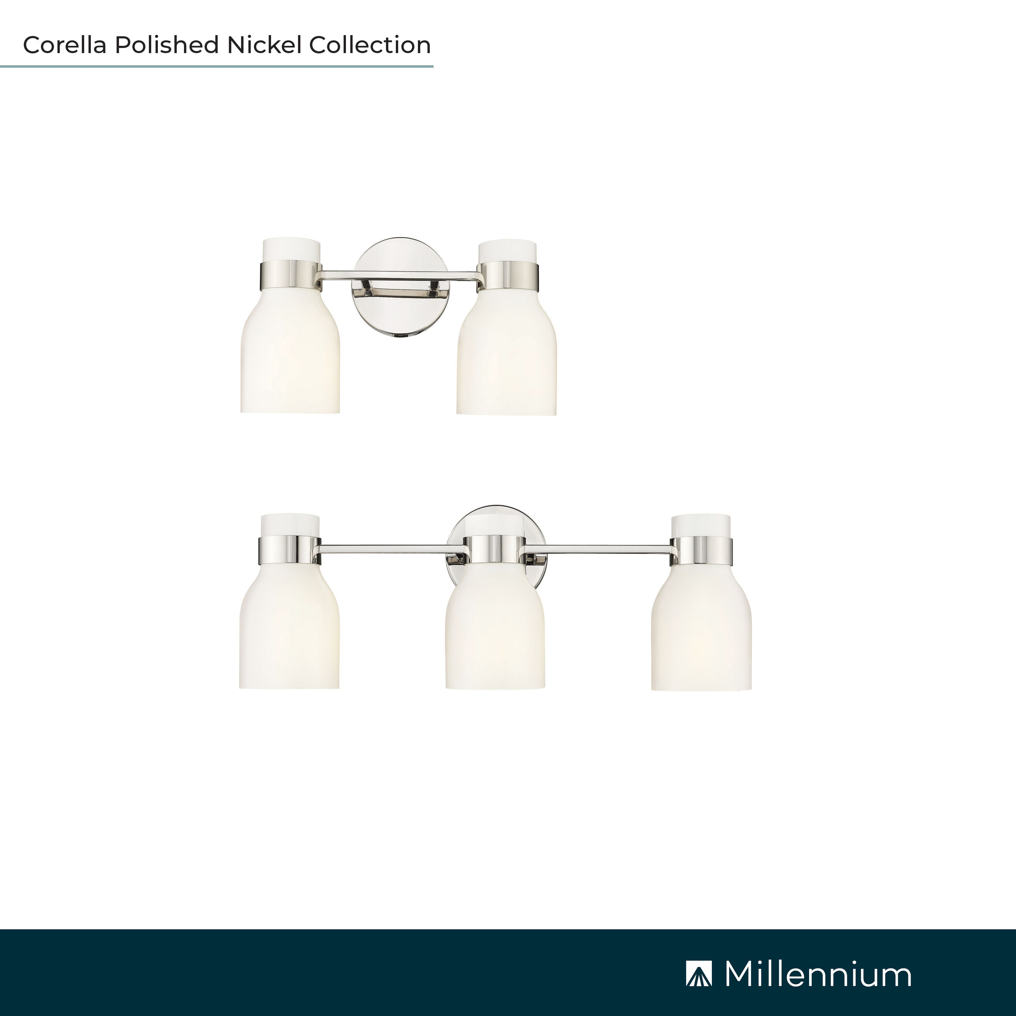 Millennium Corella 3-Light 22.5" Polished Nickel Vanity Light with Shade