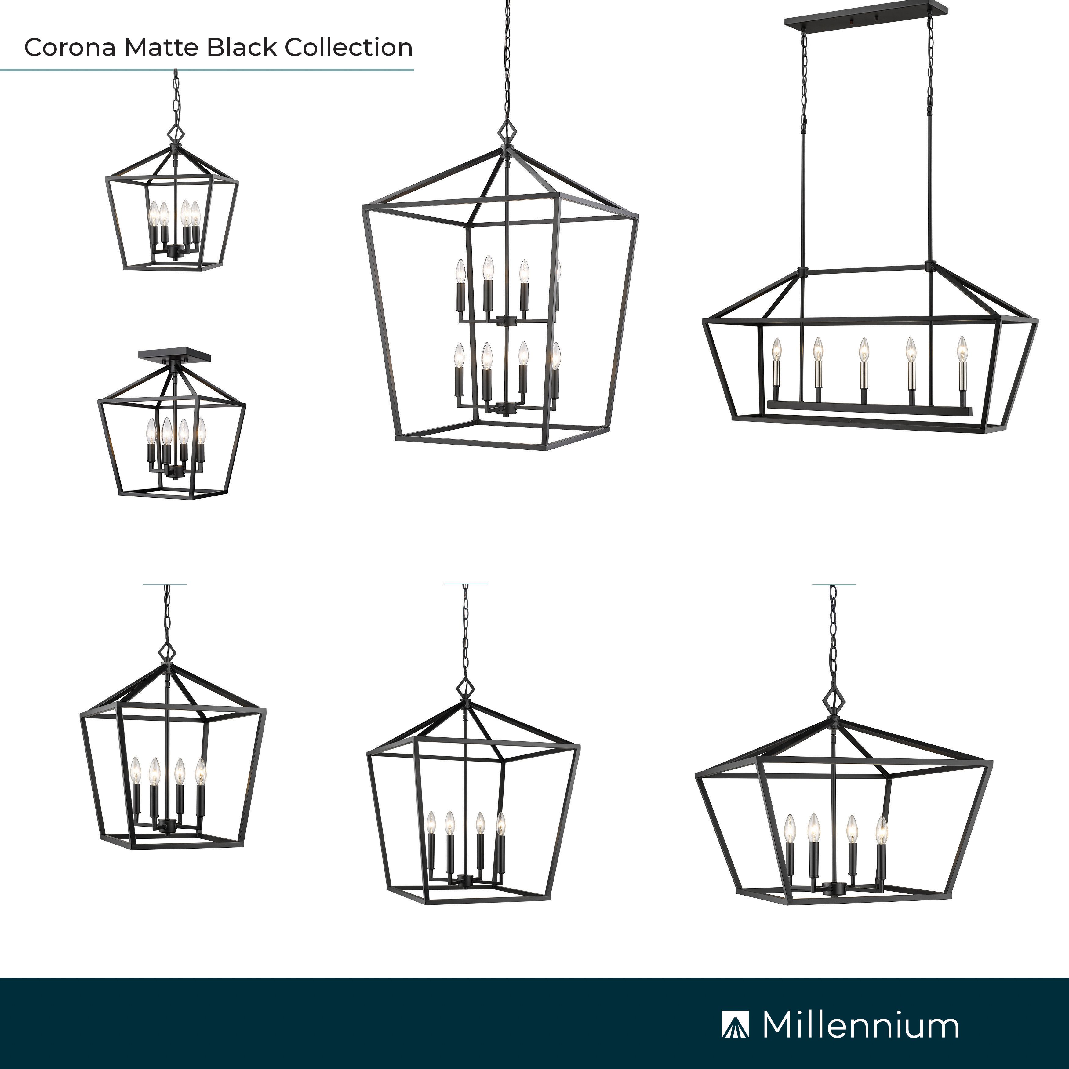 Millennium Corona 4-Light 16" Matte Black Pendant