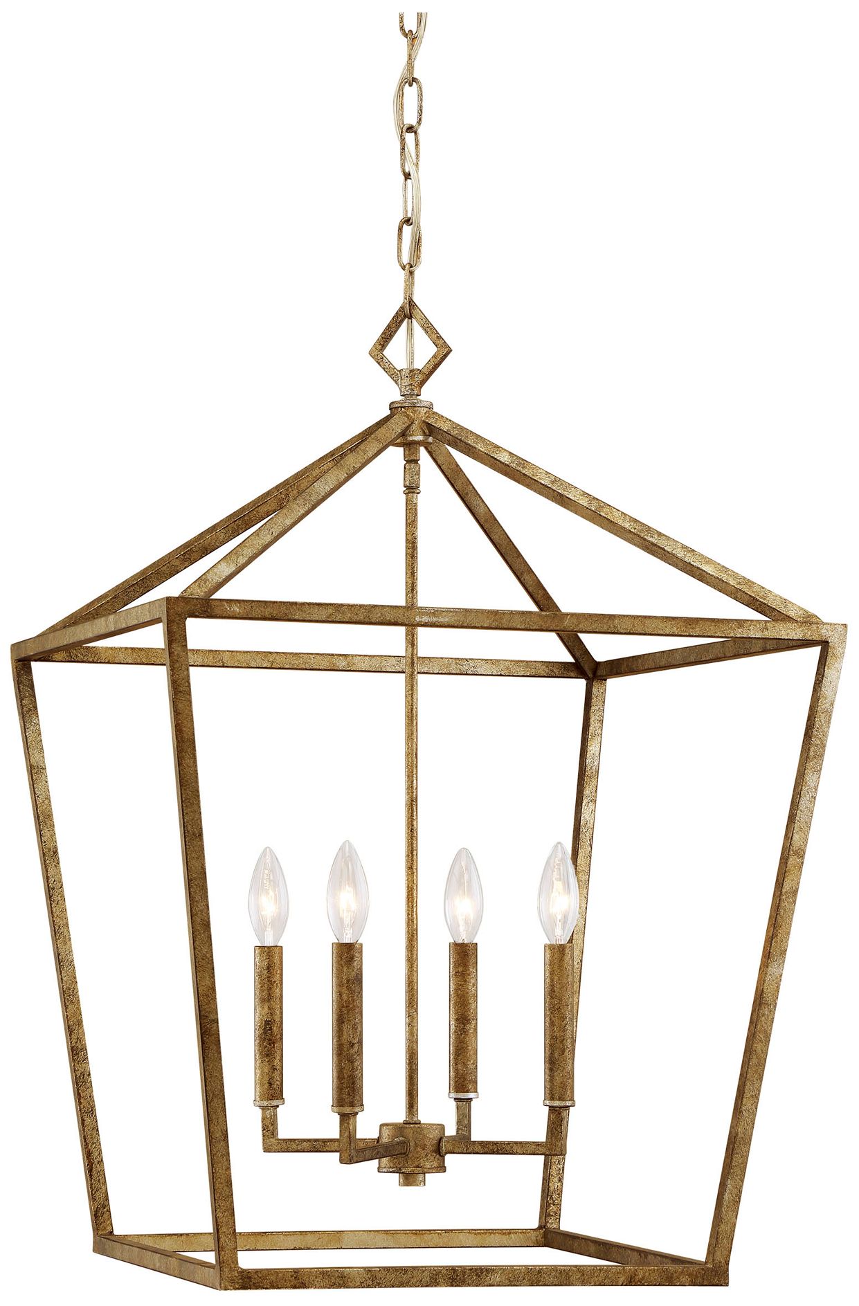 Millennium Corona 4-Light 20" Vintage Gold Pendant with Glass Shade