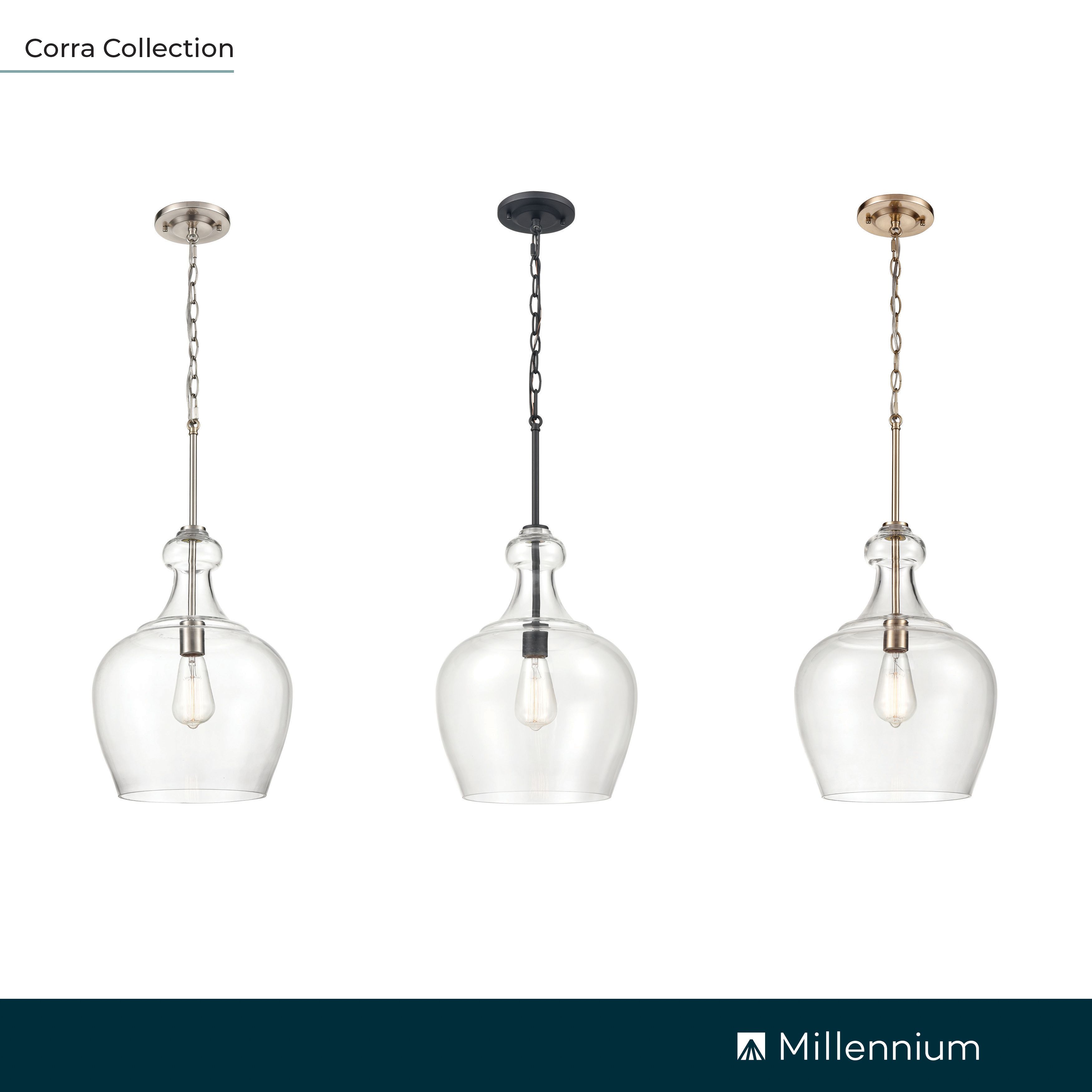 Image 7 Millennium Corra 1-Light 11.75" Brushed Nickel Pendant with Glass Shade more views