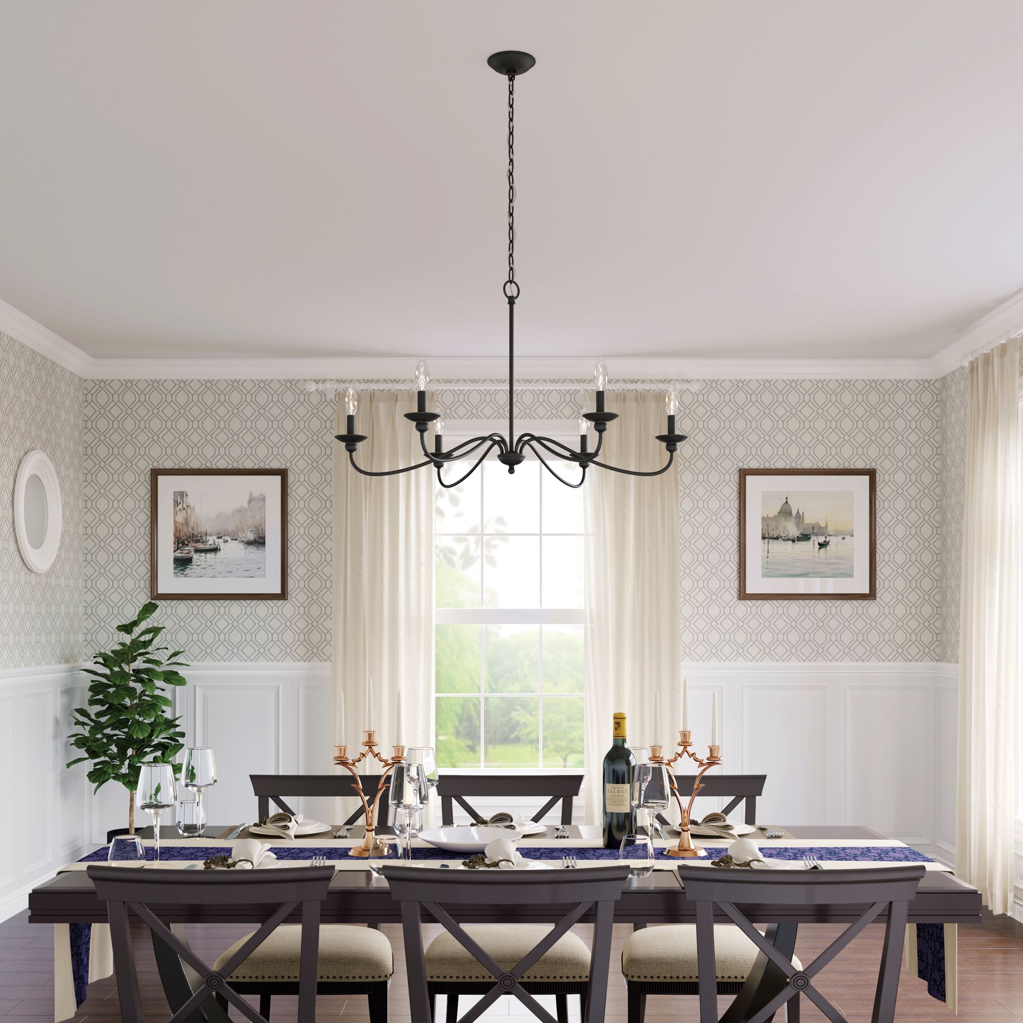 Millennium Delvona 6-Light 36.75" Matte Black Chandelier in scene