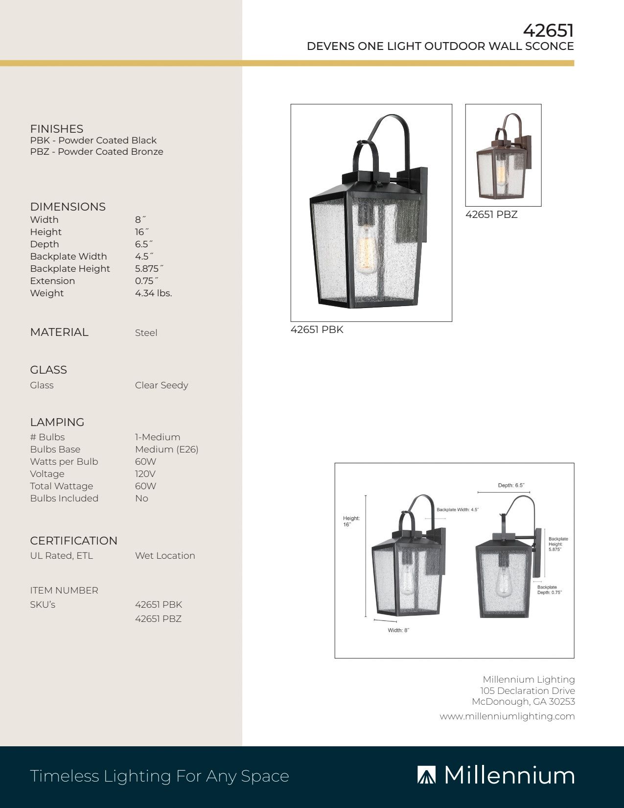 Image 4 Millennium Devens 1-Light 16" Powder Coated Bronze Outdoor Wall Sconce more views