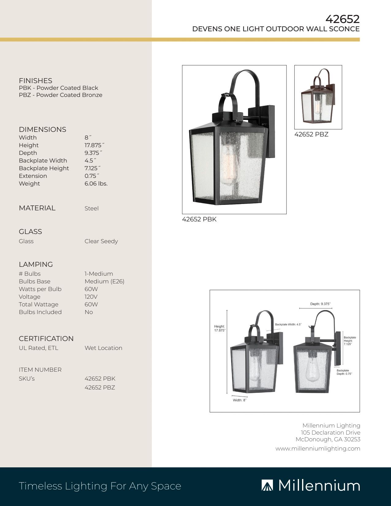 Image 6 Millennium Devens 1-Light 17.88" Powder Coated Black Outdoor Wall Sconce more views