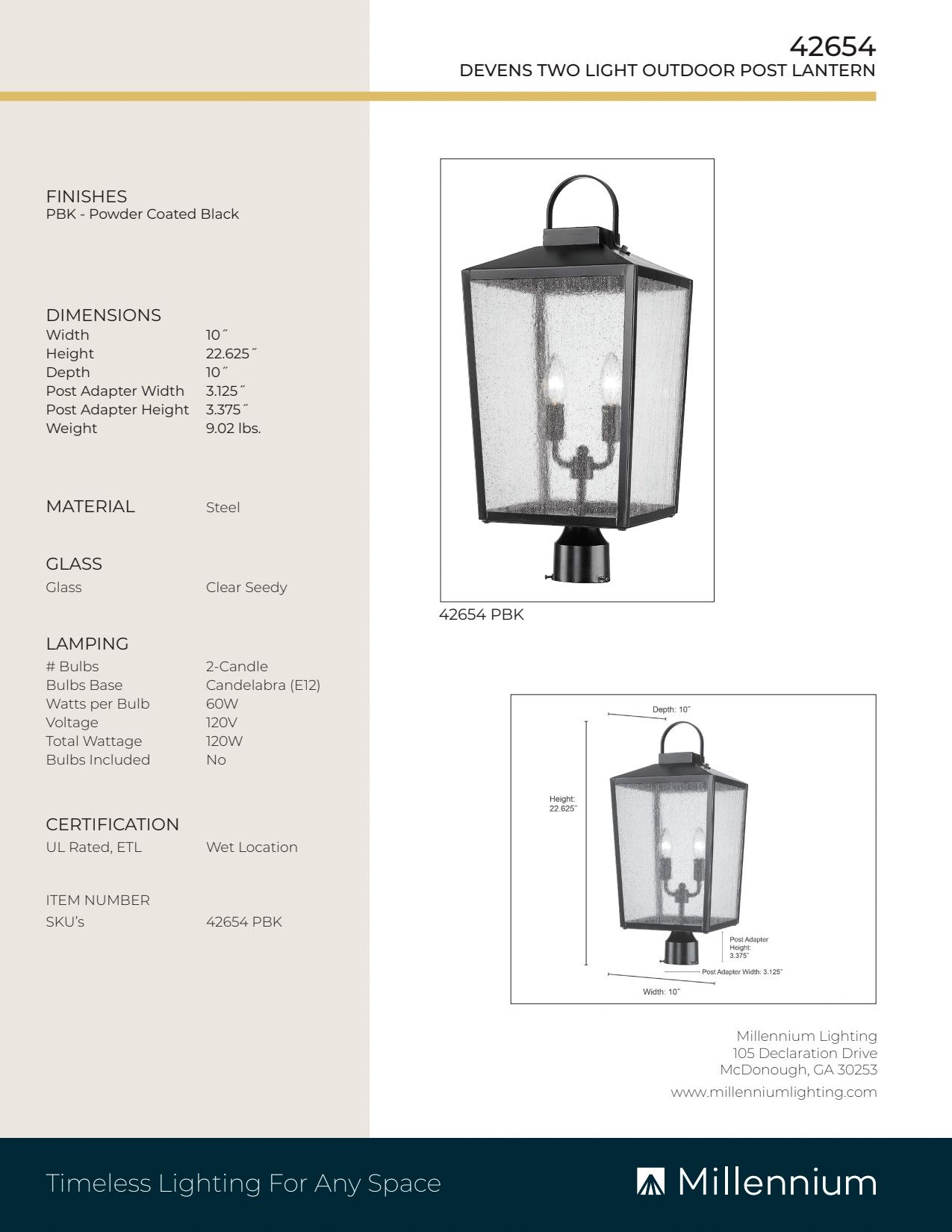 Image 3 Millennium Devens 2-Light 22.75" Powder Coated Black Outdoor Post Lantern more views