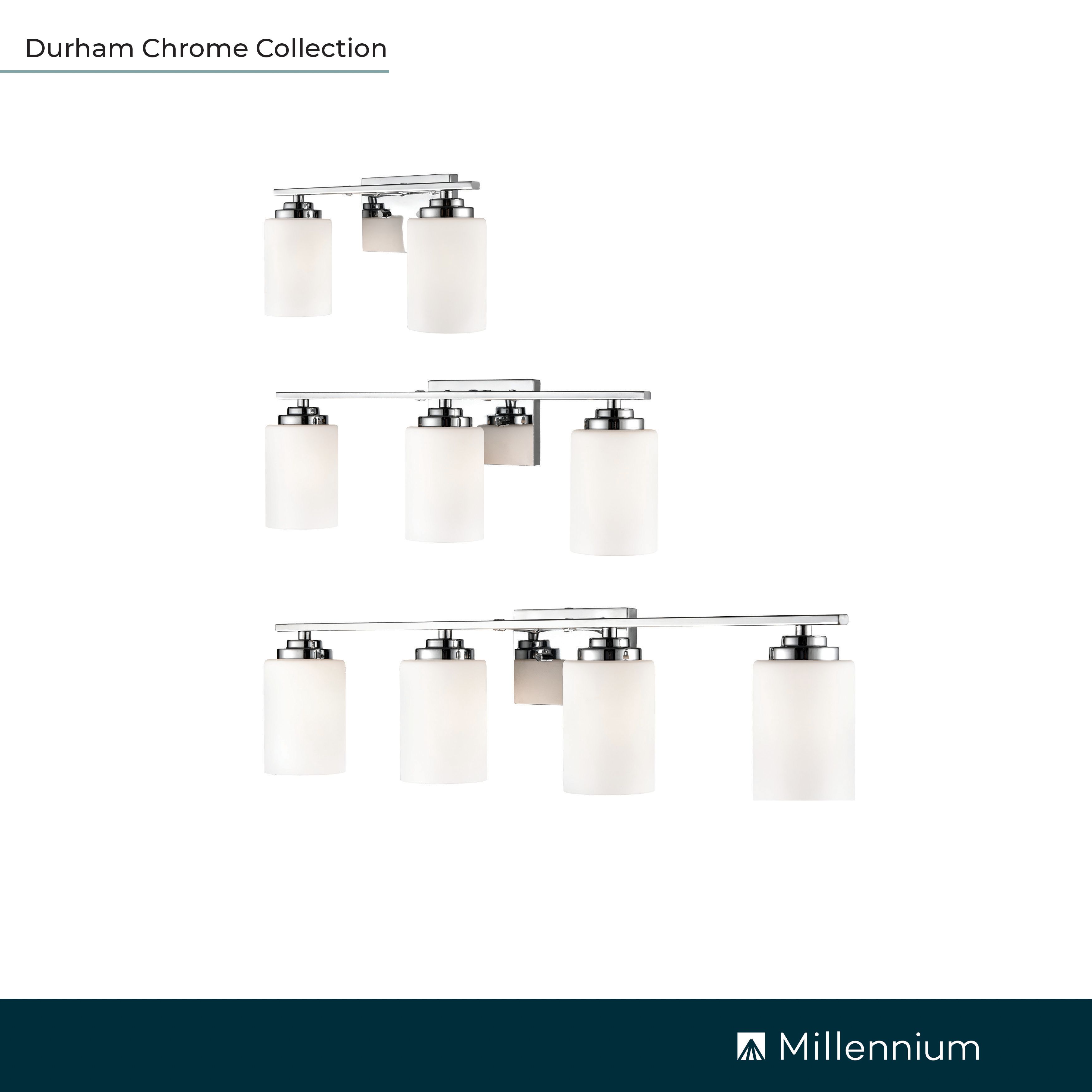Image 7 Millennium Durham 2-Light 14.25" Chrome Vanity Light with Glass Shade more views