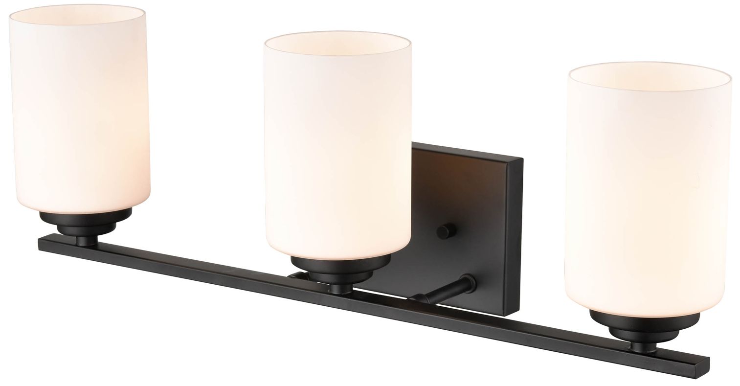 Millennium Durham 3-Light 22" Matte Black Vanity Light with Glass Shade