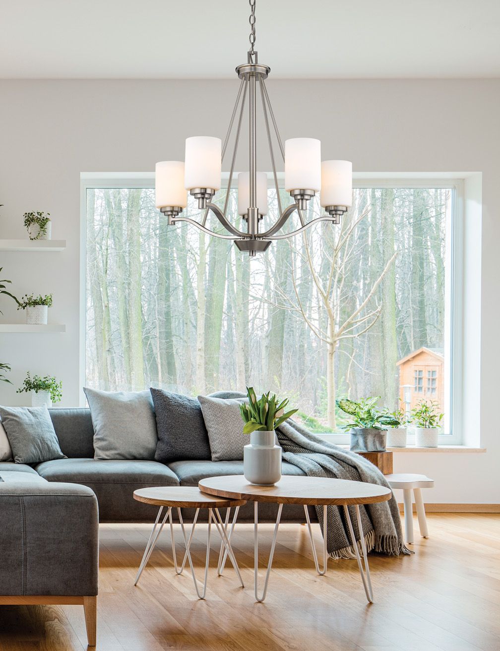 Image 3 Millennium Durham 5-Light 25" Satin Nickel Chandelier with Glass Shade more views