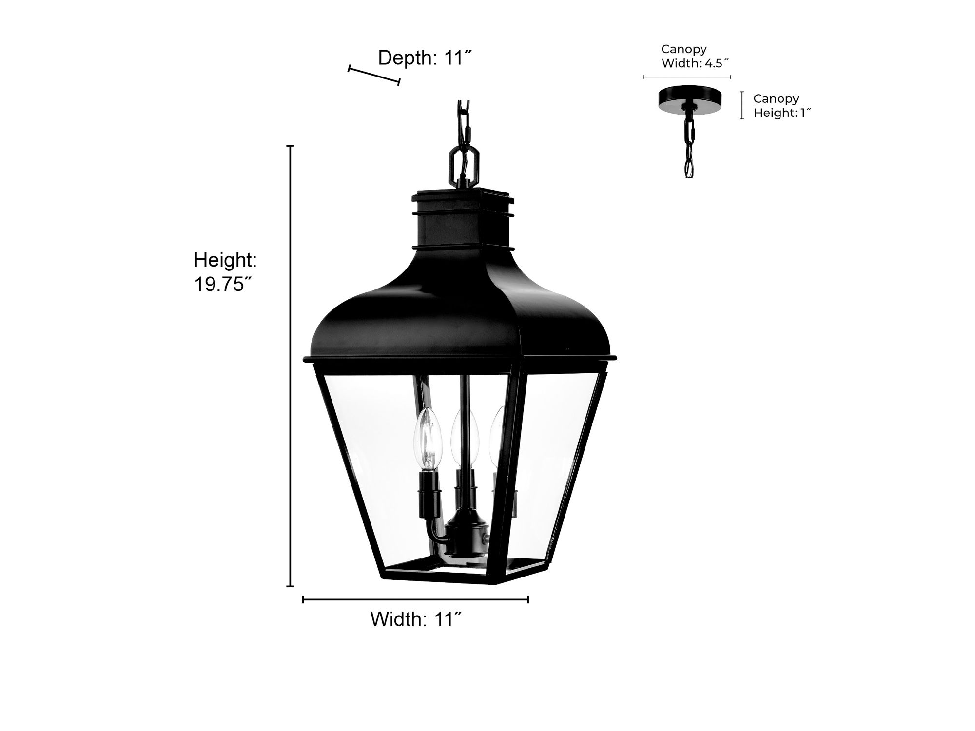 Millennium Edenton 3-Light 19.75" Matte Black Outdoor Hanging Pendant