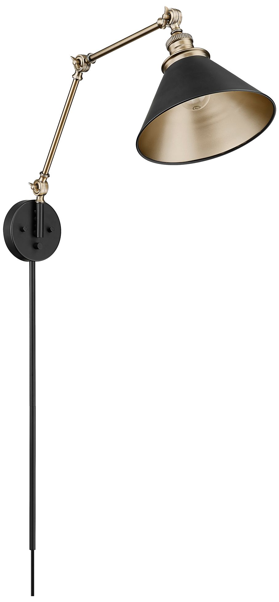 Image 2 Millennium Edward 1-Light 10" Matte Black/Vintage Brass Swing Arm Sconce
