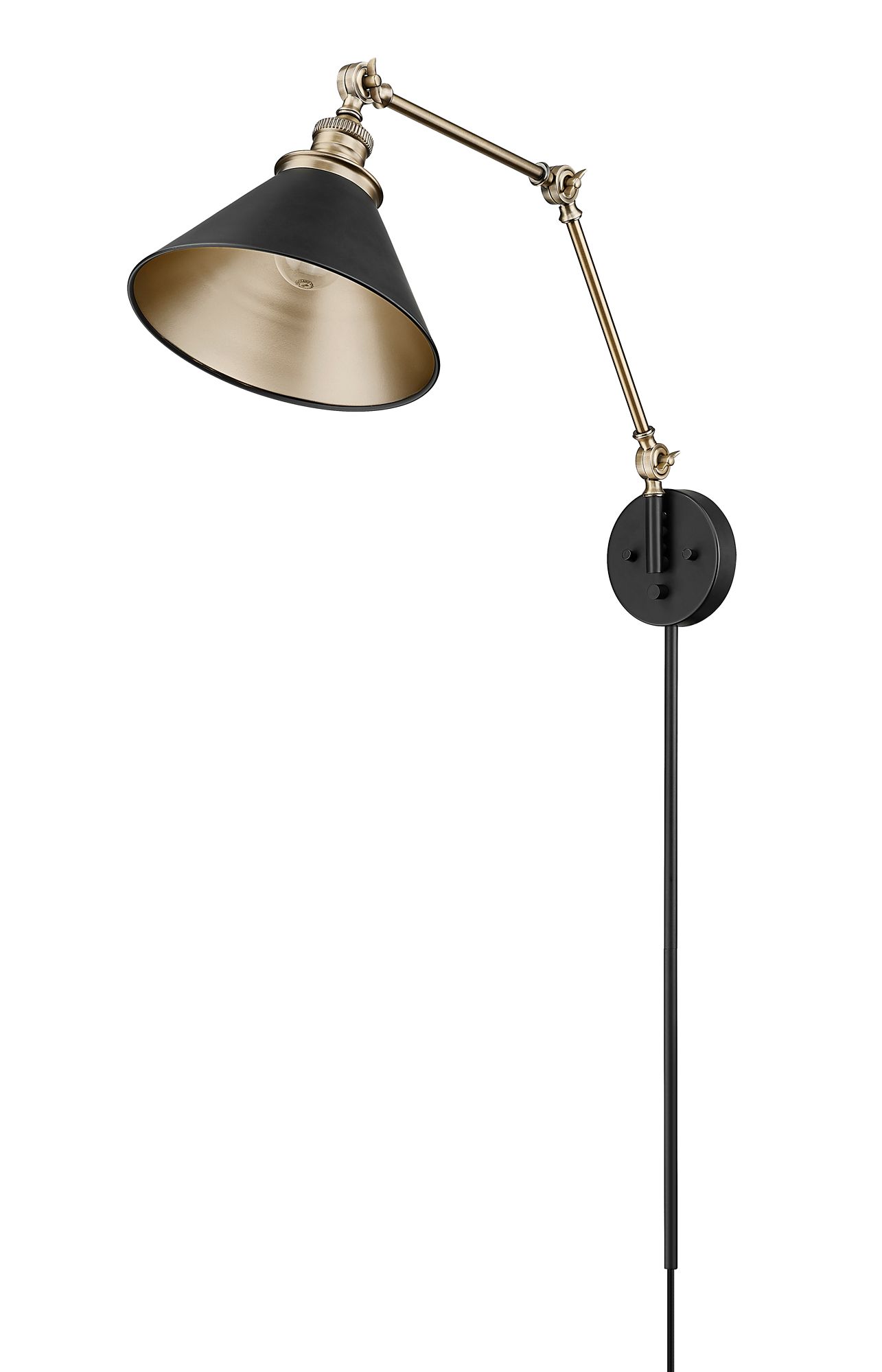 Image 3 Millennium Edward 1-Light 10" Matte Black/Vintage Brass Swing Arm Sconce more views