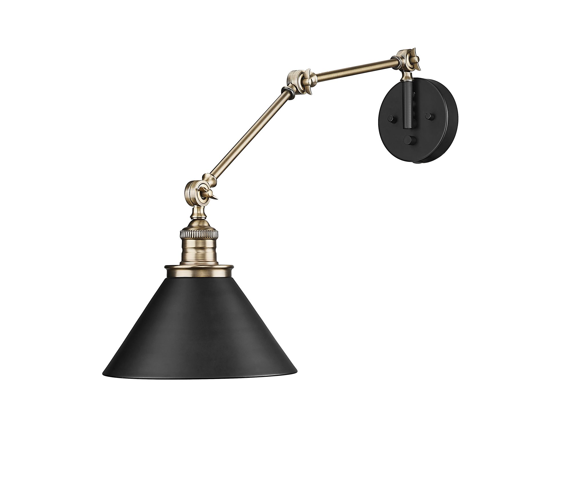 Image 5 Millennium Edward 1-Light 10" Matte Black/Vintage Brass Swing Arm Sconce more views