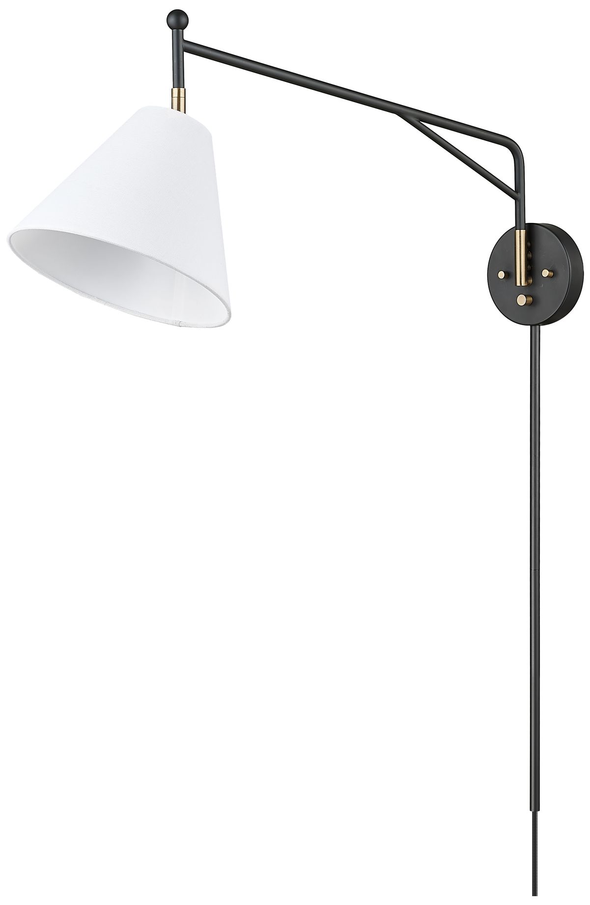 Image 2 Millennium Elane 1-Light 10" Matte Black/Vintage Brass Swing Arm Sconce