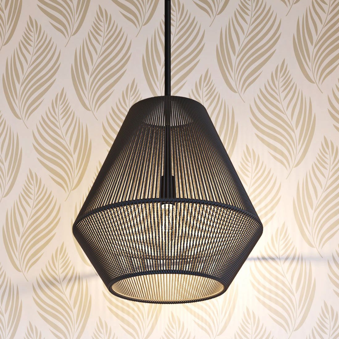 Thumbnail2 of Millennium Elise 1-Light 16" Matte Black Pendant with Black Rattan Sha