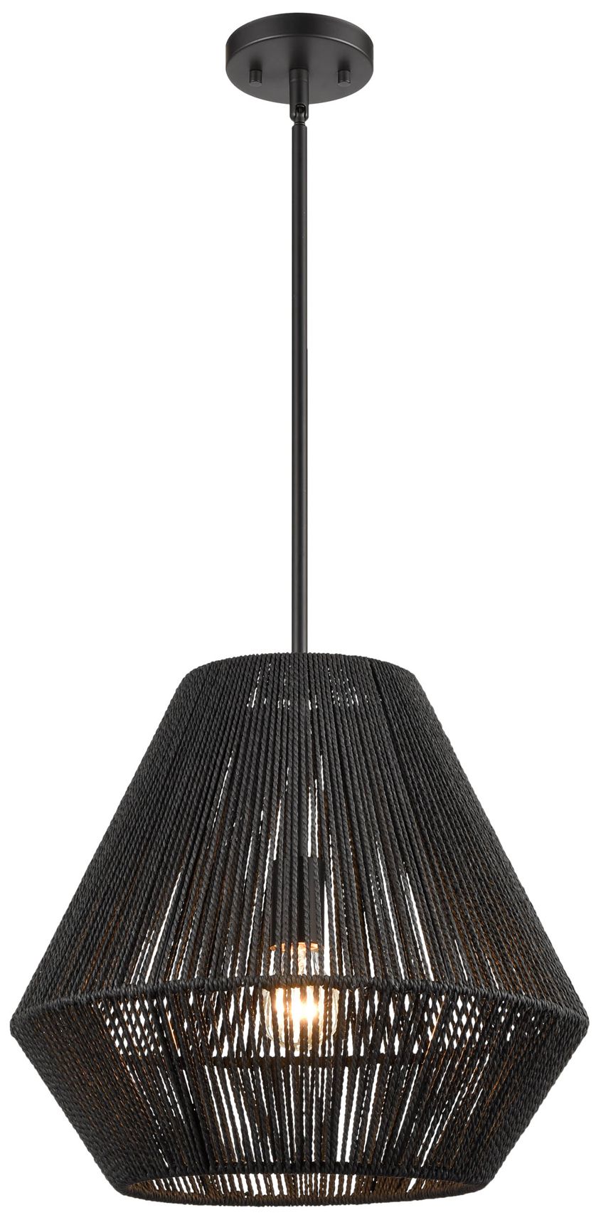 Millennium Elise 1-Light 16" Matte Black Pendant with Black Rattan Shade