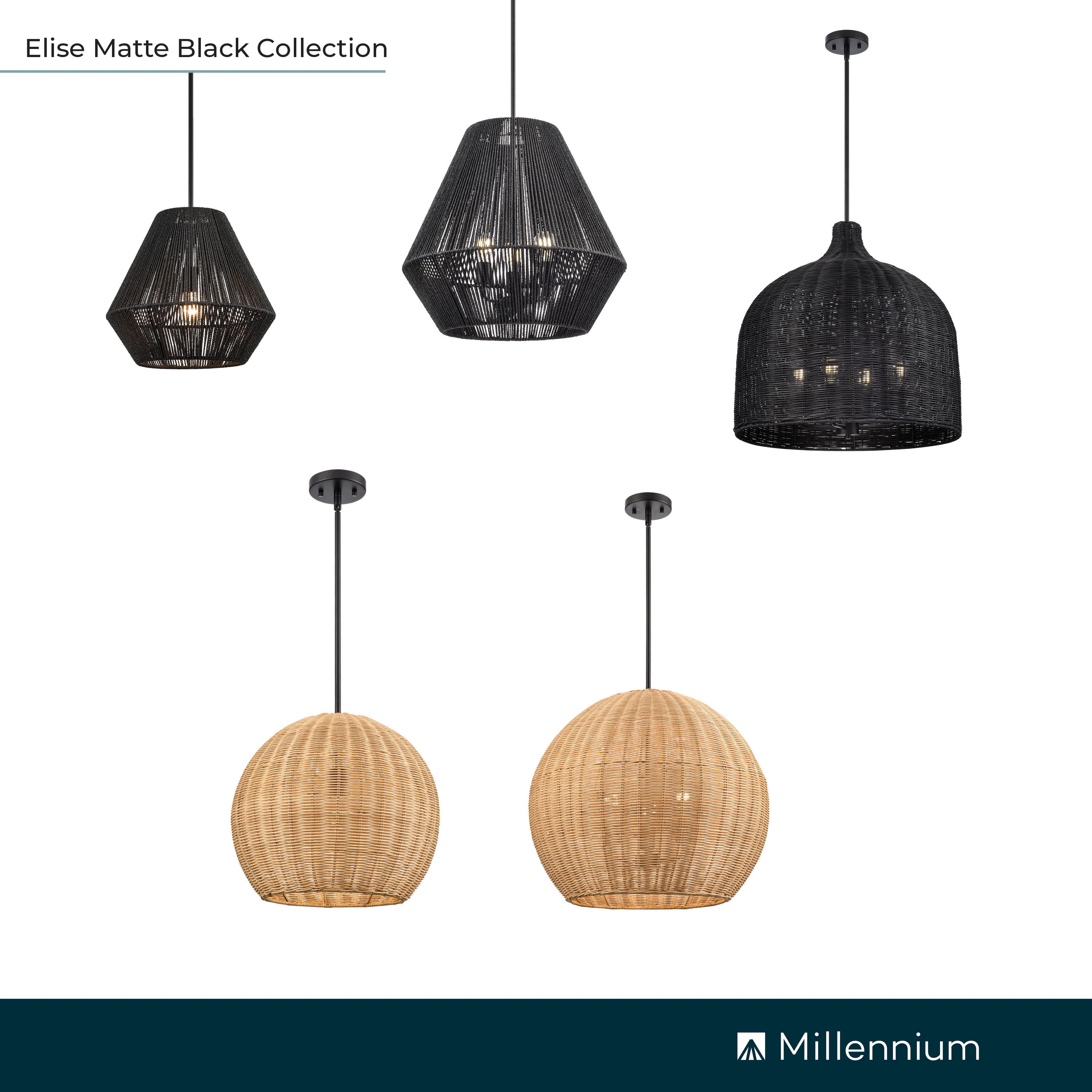 Millennium Elise 1-Light 16" Matte Black Pendant with Black Rattan Shade in scene