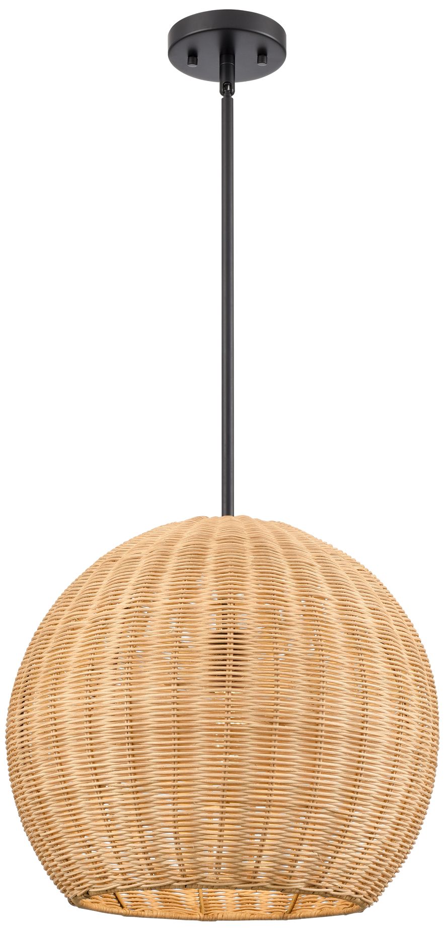 Millennium Elise 1-Light 16" Matte Black Pendant with Rattan Shade