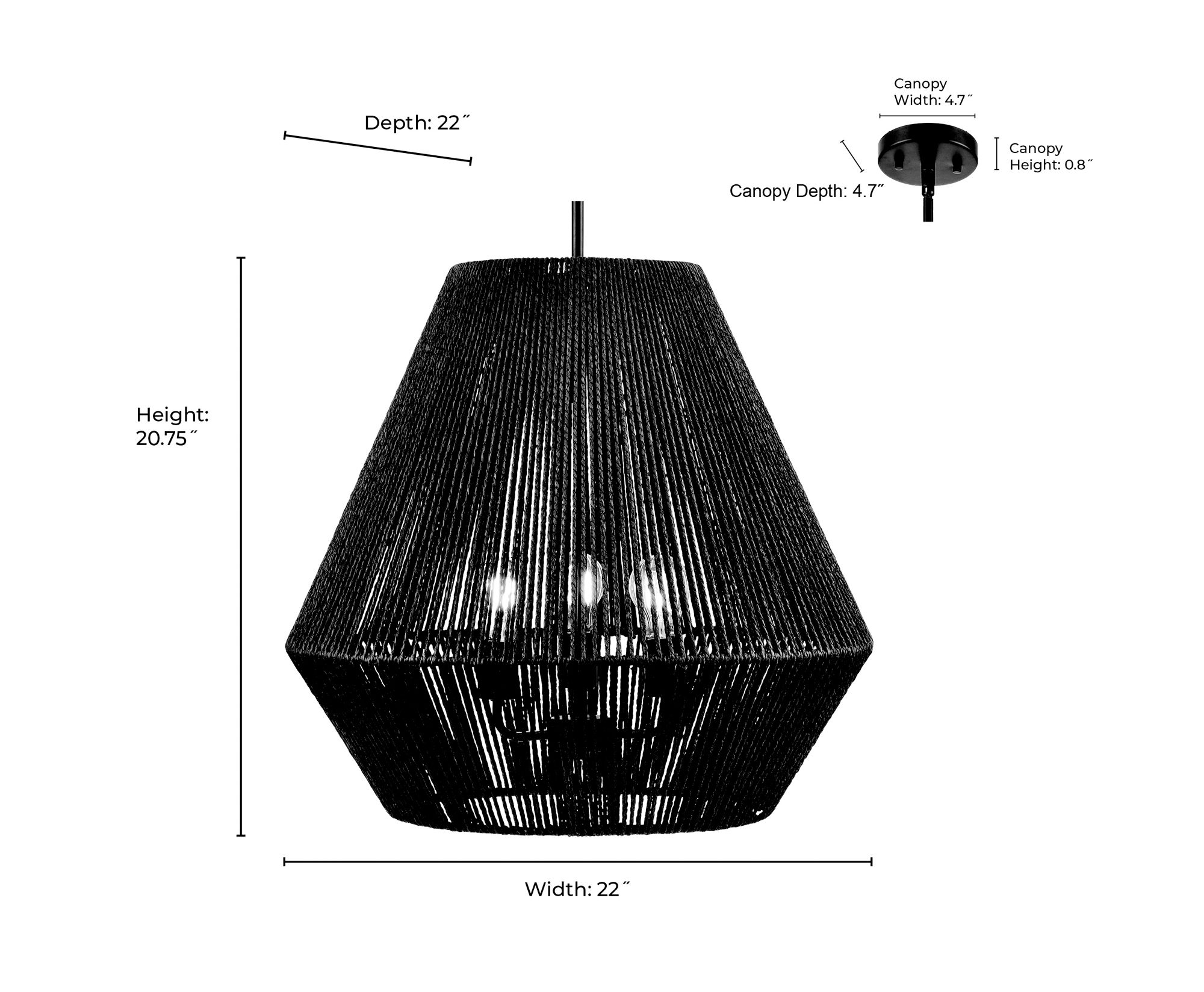 Millennium Elise 3-Light 22" Matte Black Pendant with Rattan Shade