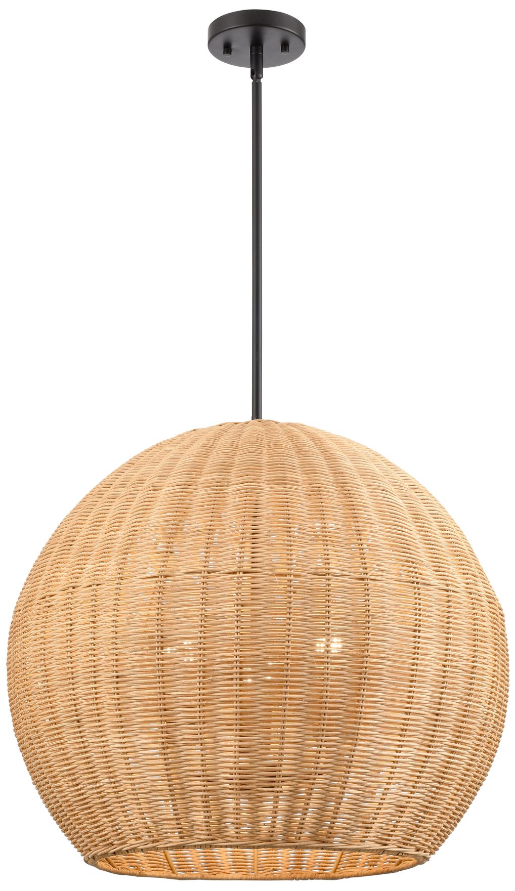 Millennium Elise 3-Light 22" Matte Black Pendant with Rattan Shade