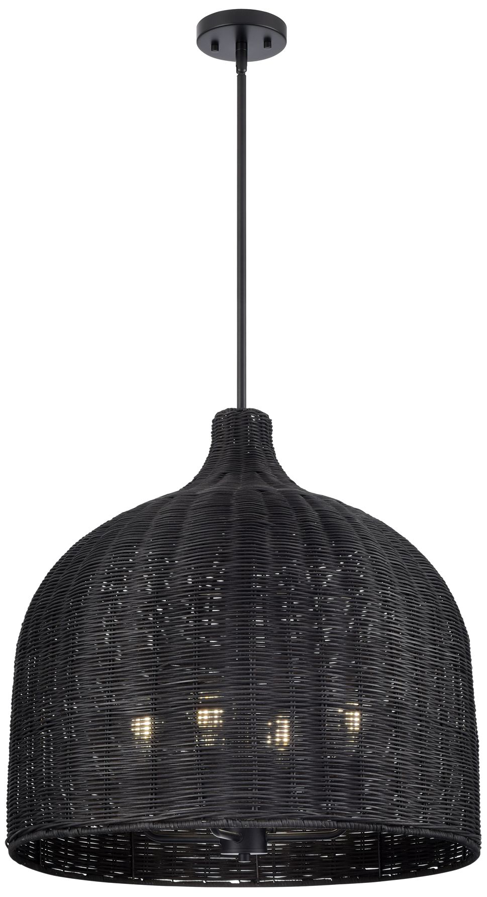 Millennium Elise 4-Light 24.25" Matte Black Pendant with Rattan Shade